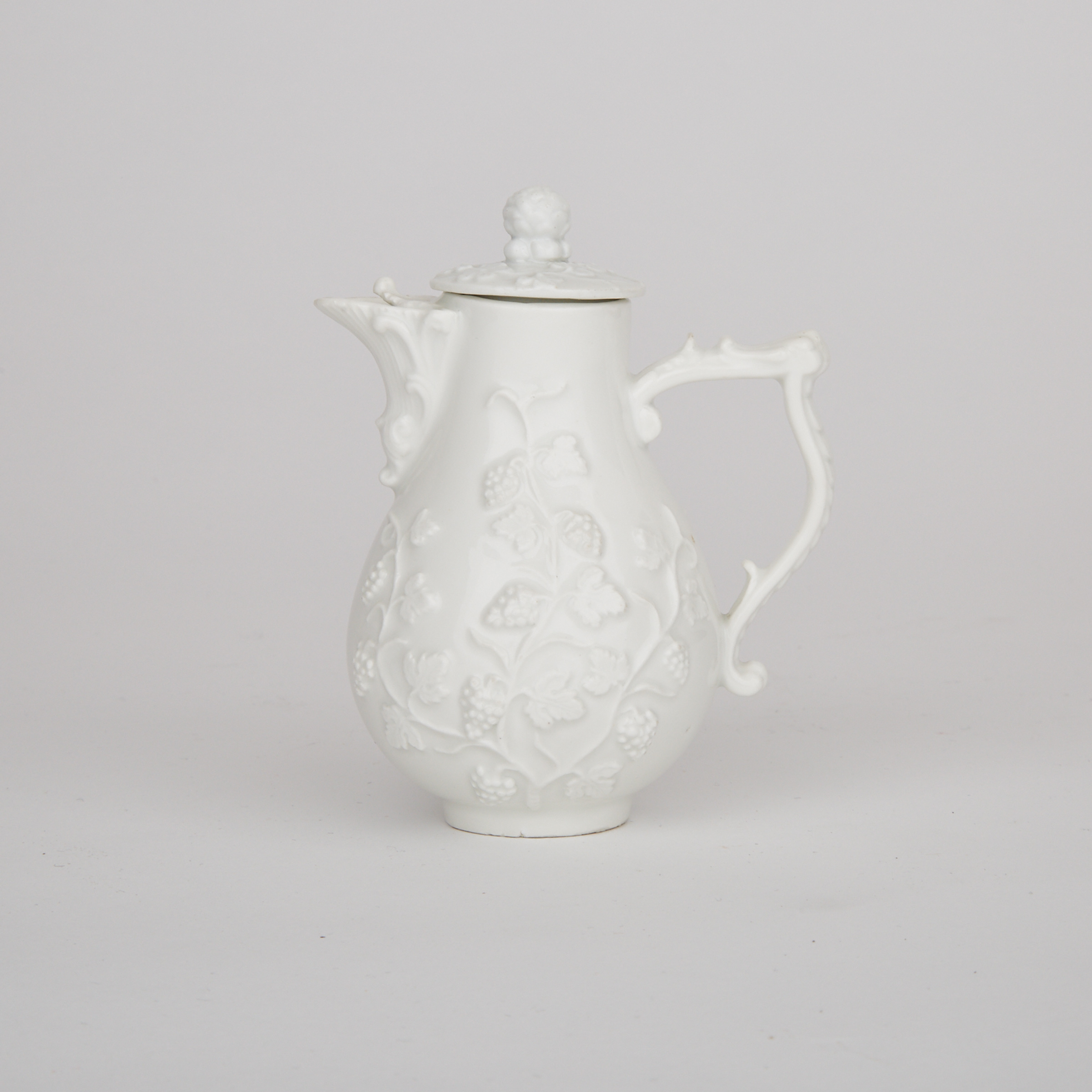 Meissen White Glazed Moulded Cream Jug with a Cover, c.1730-40