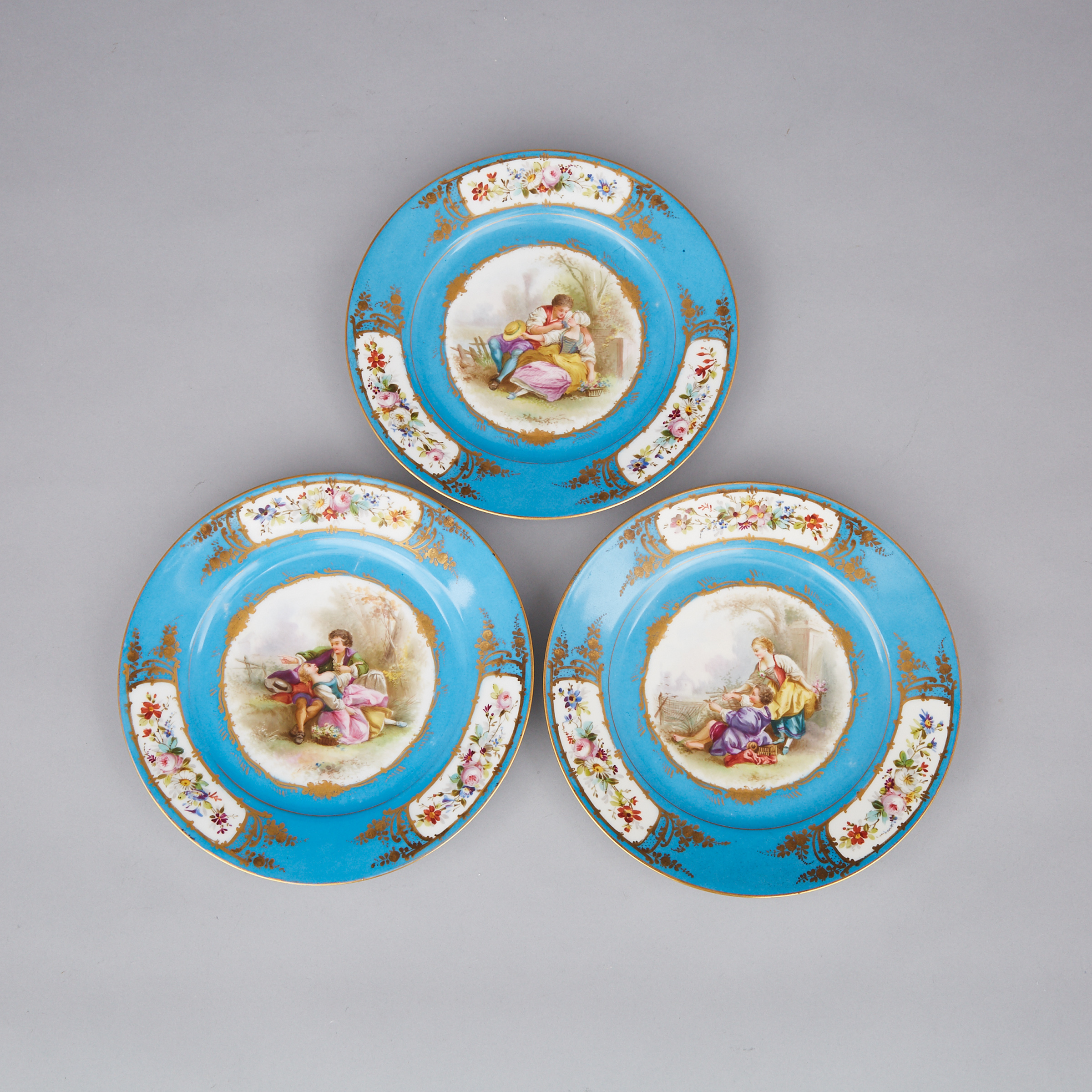 Three ‘Sèvres’ Blue-Ground Cabinet Plates, c.1900