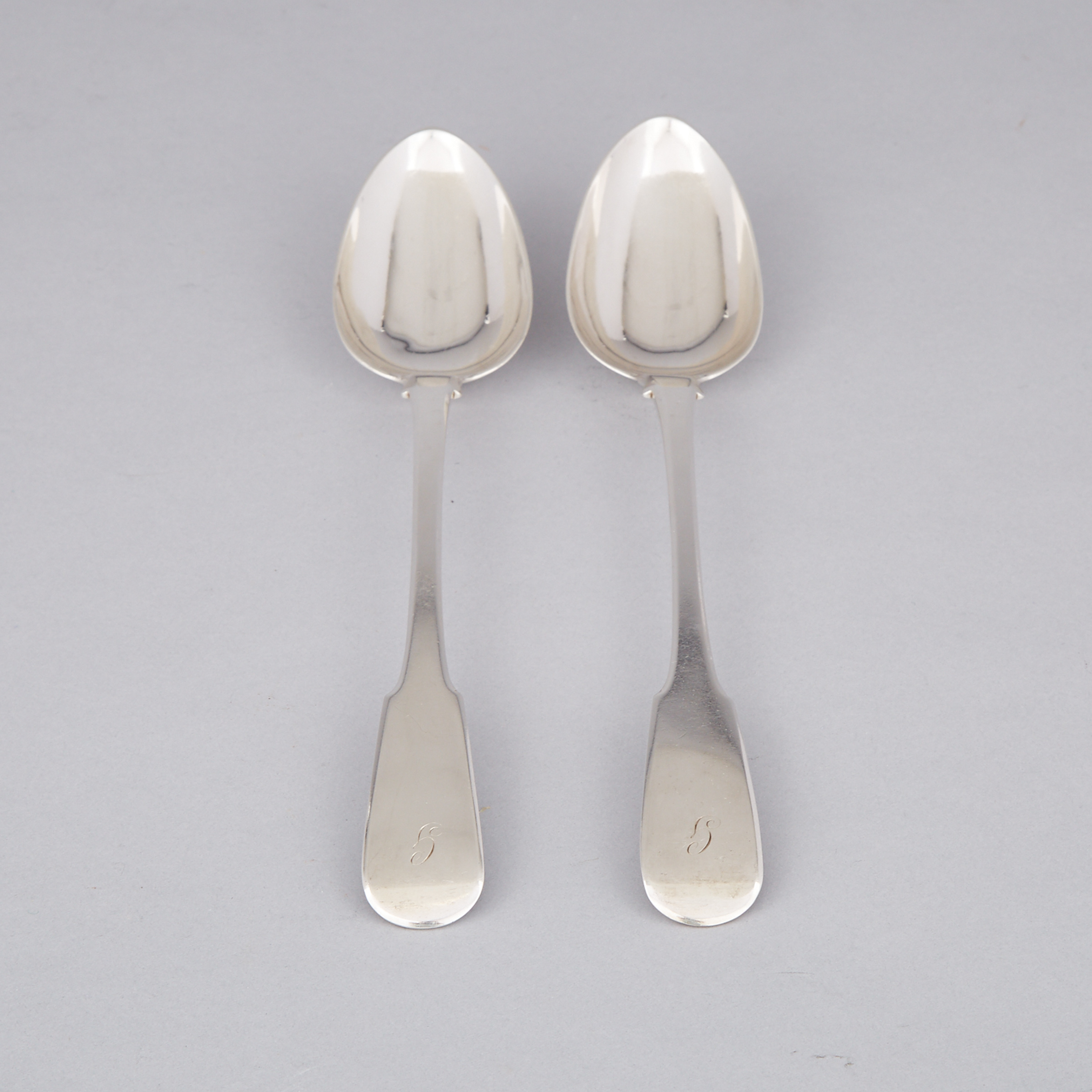 Pair of George III Scottish Silver Fiddle Pattern Serving Spoons, James McKay, Edinburgh, 1819