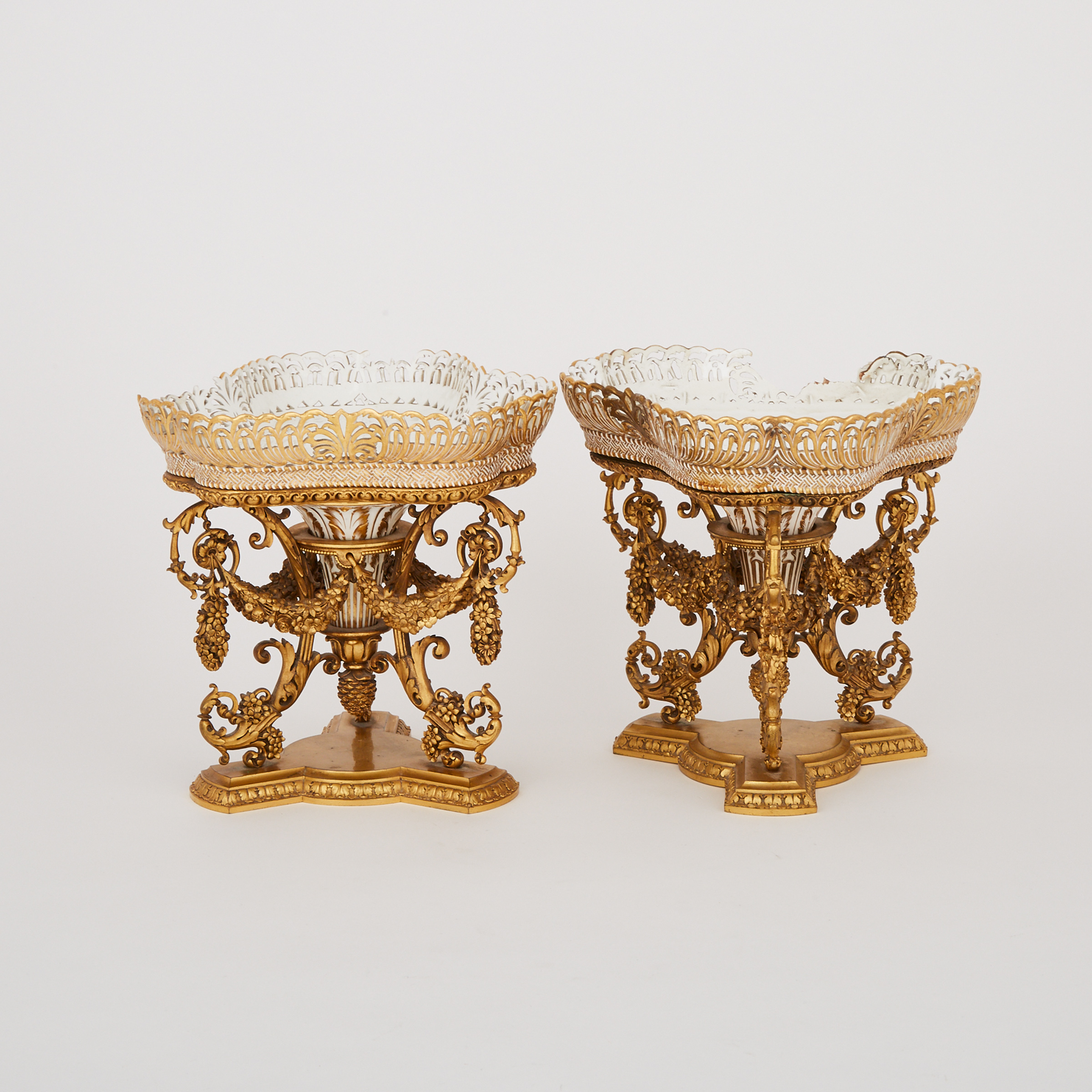 Pair of Ormolu Mounted Sèvres Pierced Comports, 19th century