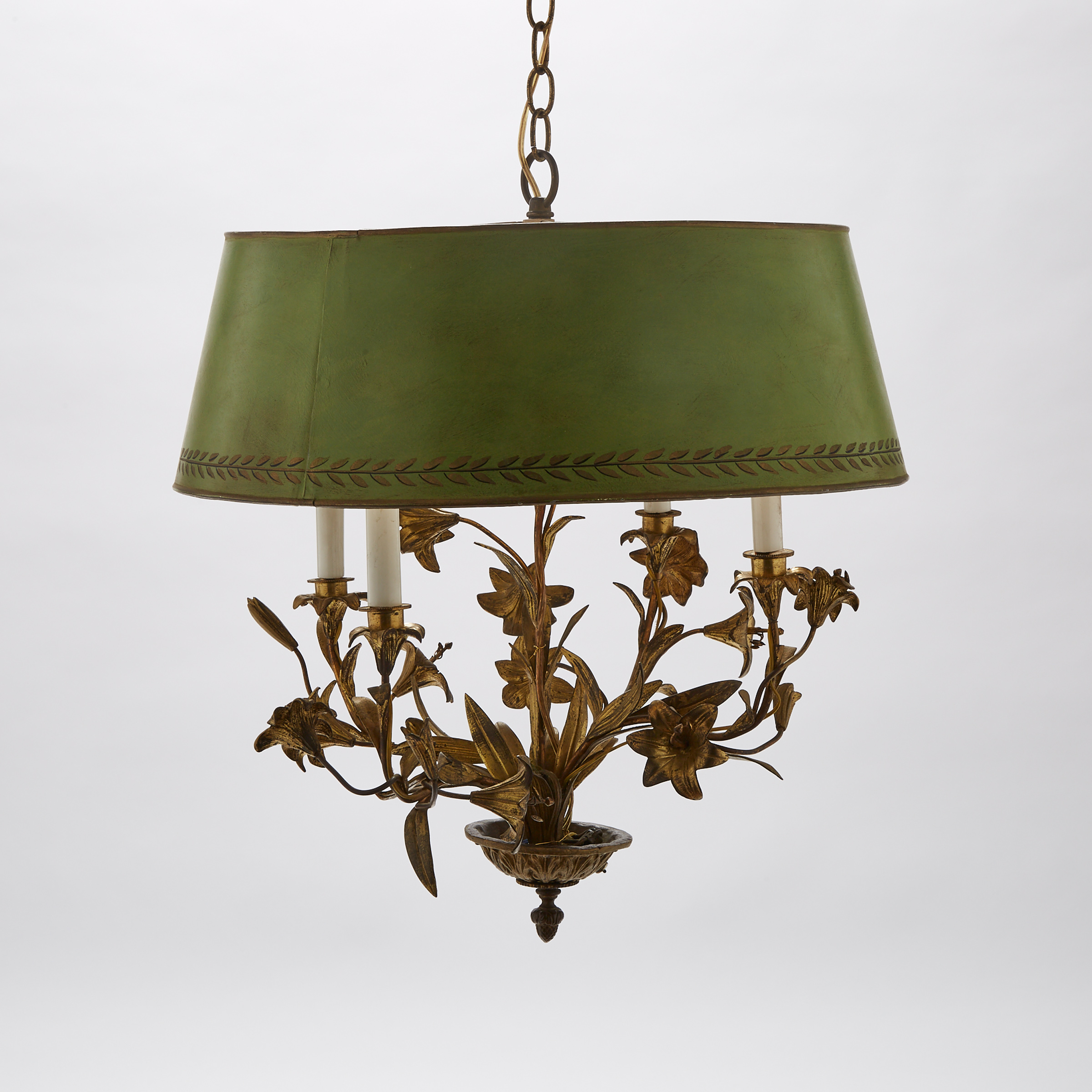 French Gilt Bronze Lily Bouquet Form Chandelier, mid 20th century