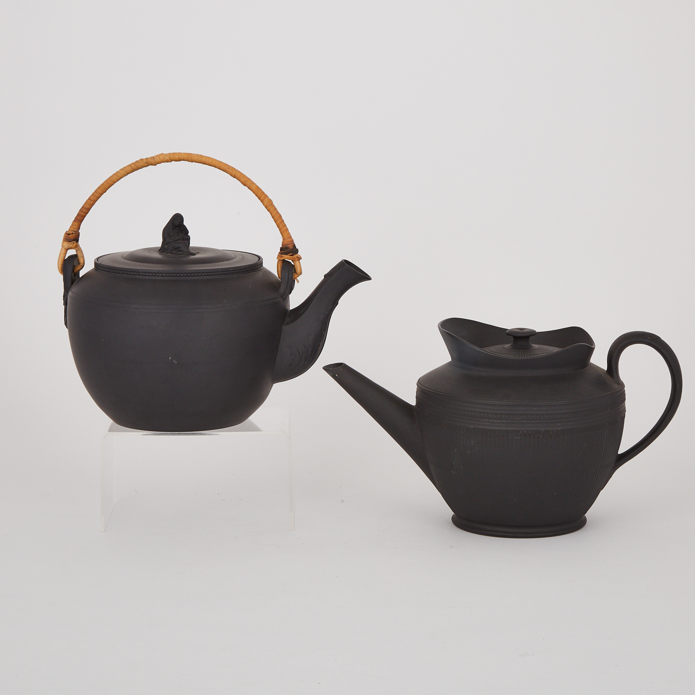 English Black Basalt Kettle and Teapot, 19th century