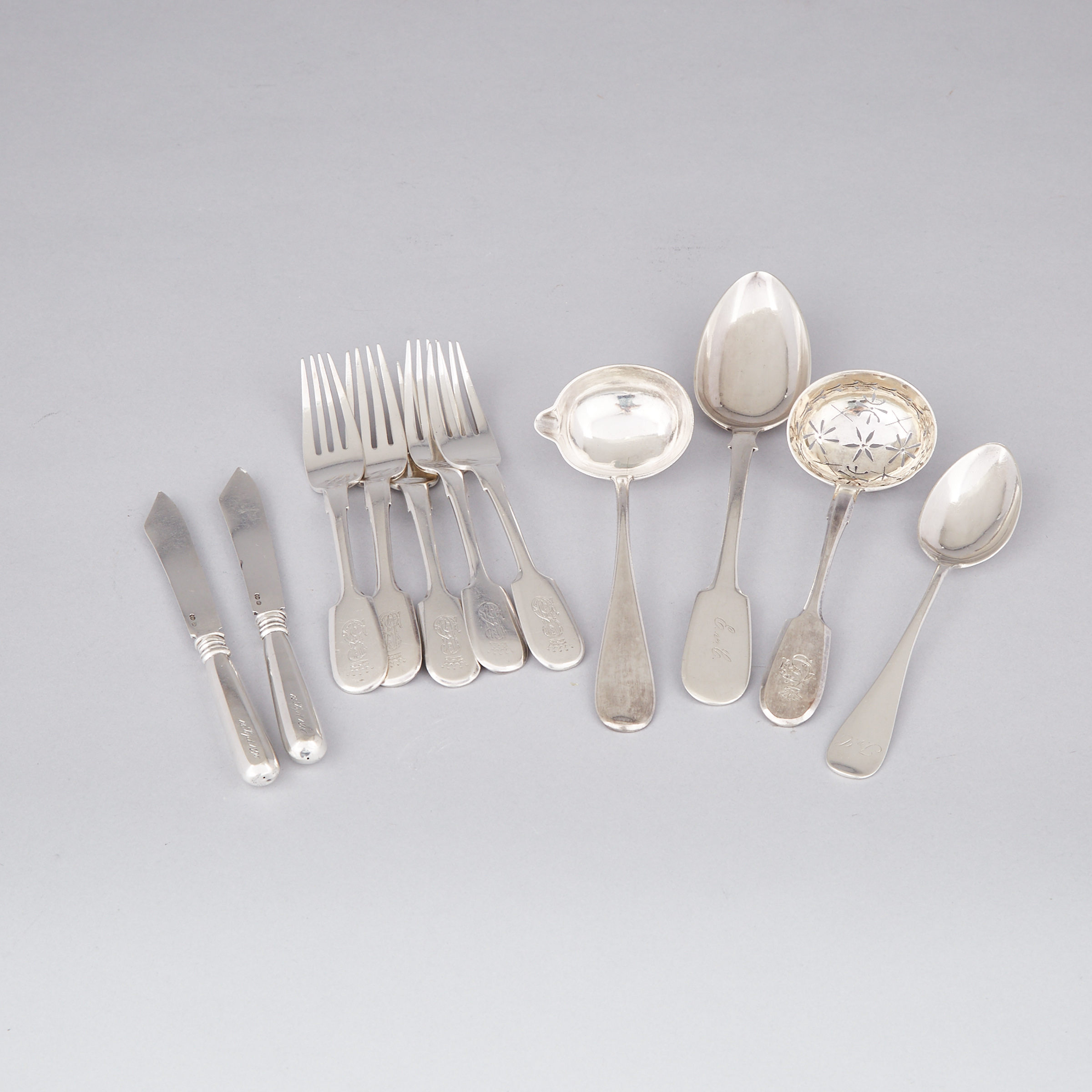 Small Group of Russian Silver Flatware, 19th century