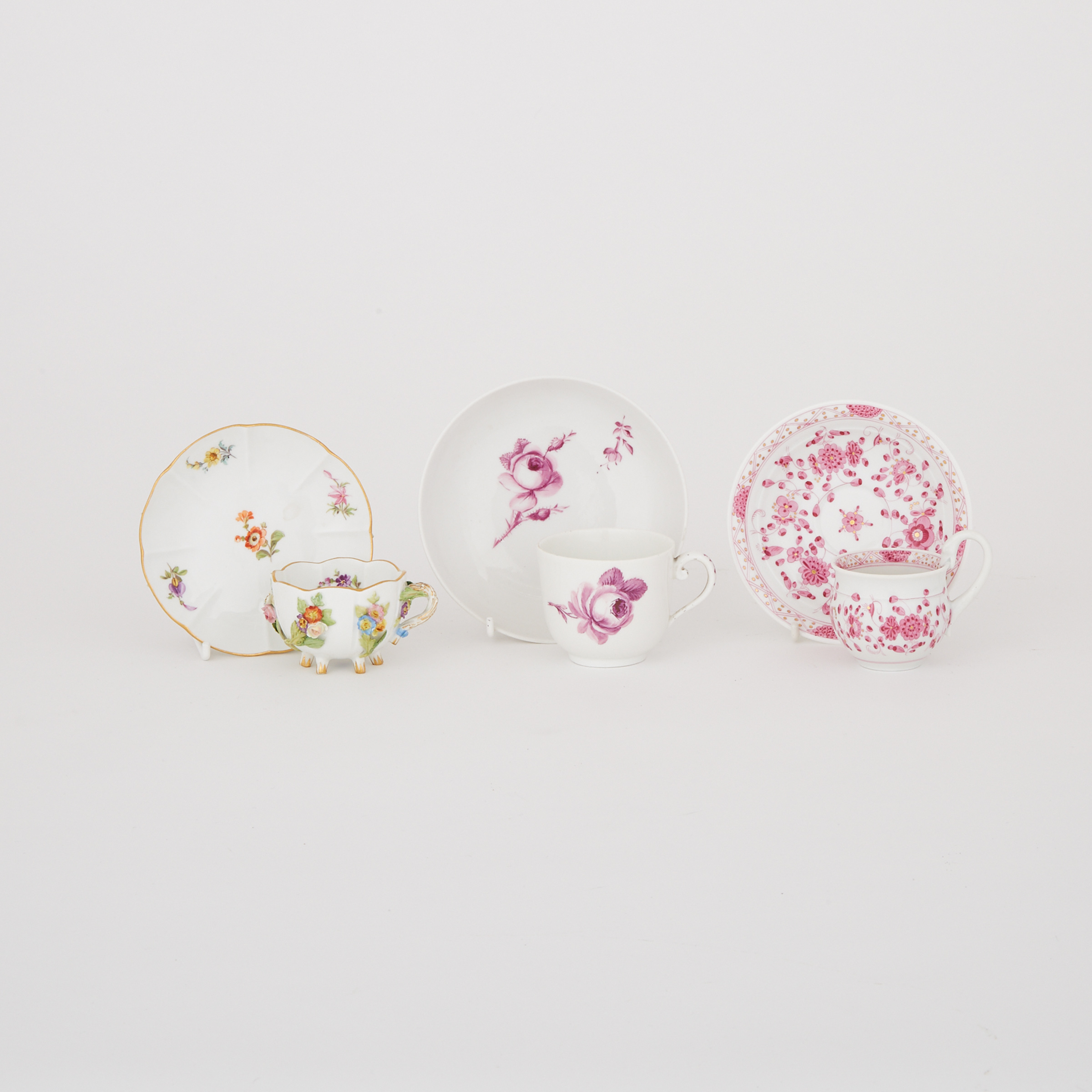 Three Meissen Small Cups and Saucers, late 18th/19th century