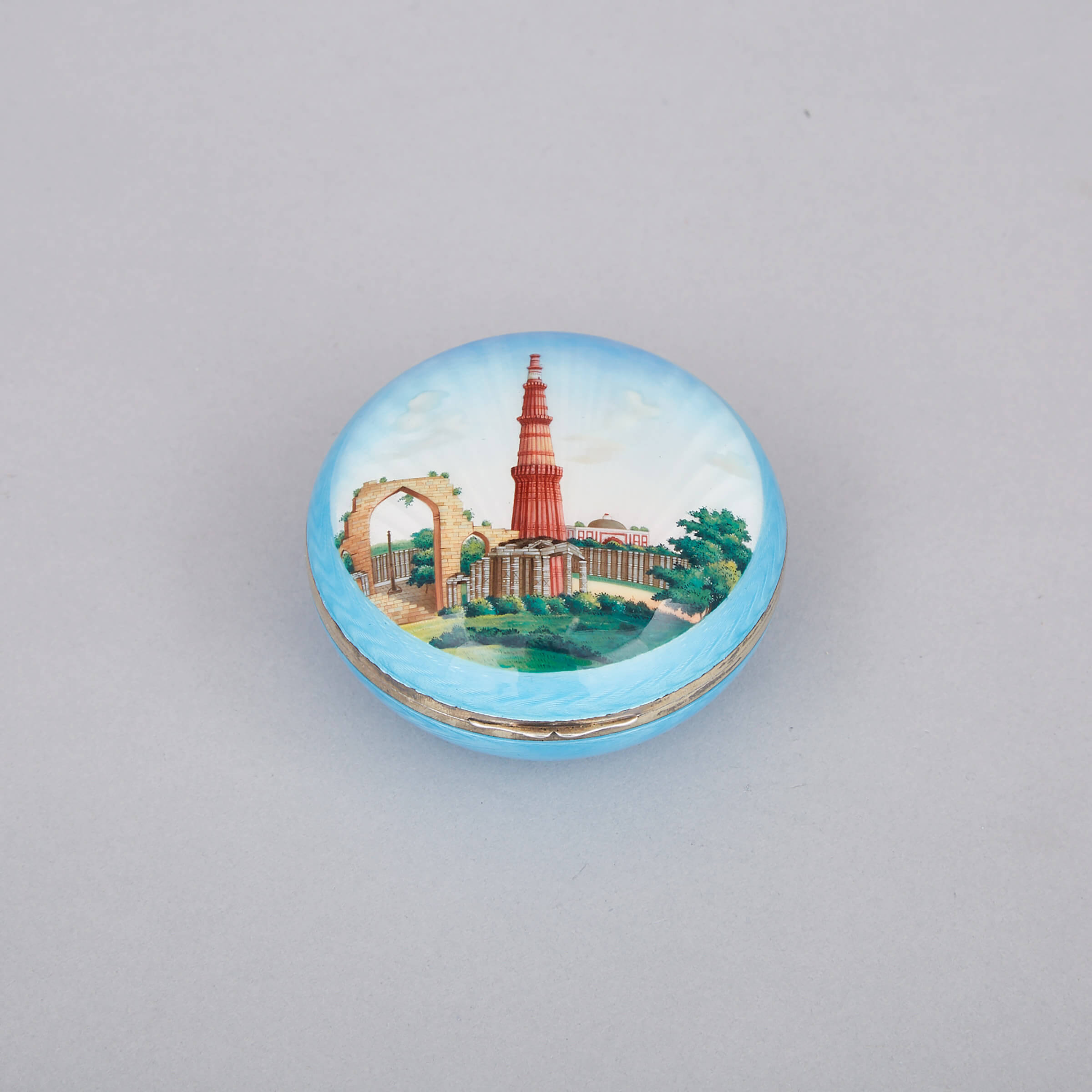 Continental Silver and Painted Blue Guilloche Enamel Circular Box, c.1913