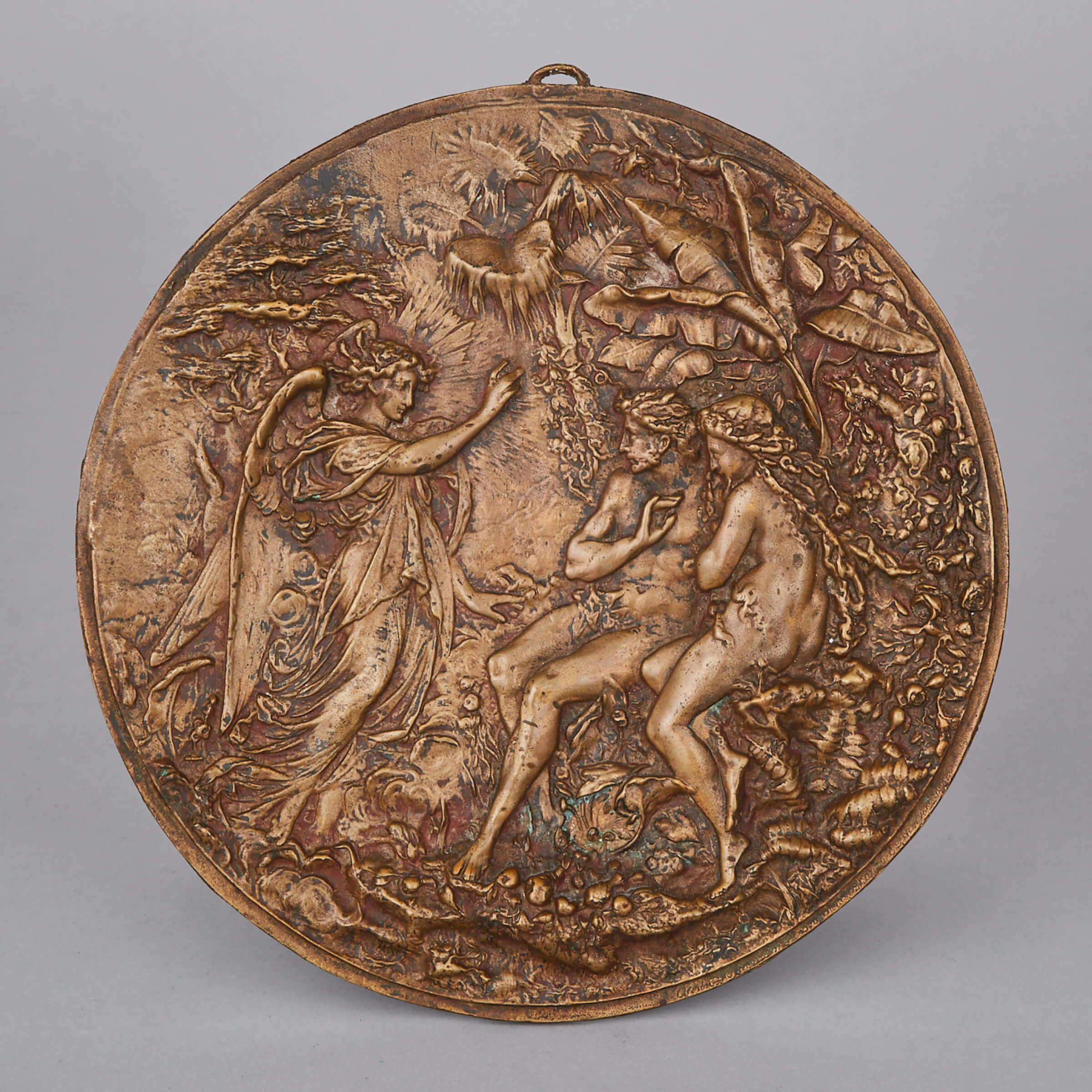 French Bronze Relief Plaque of the Expulsion of Adam and Eve from the Garden of Eden, c.1900