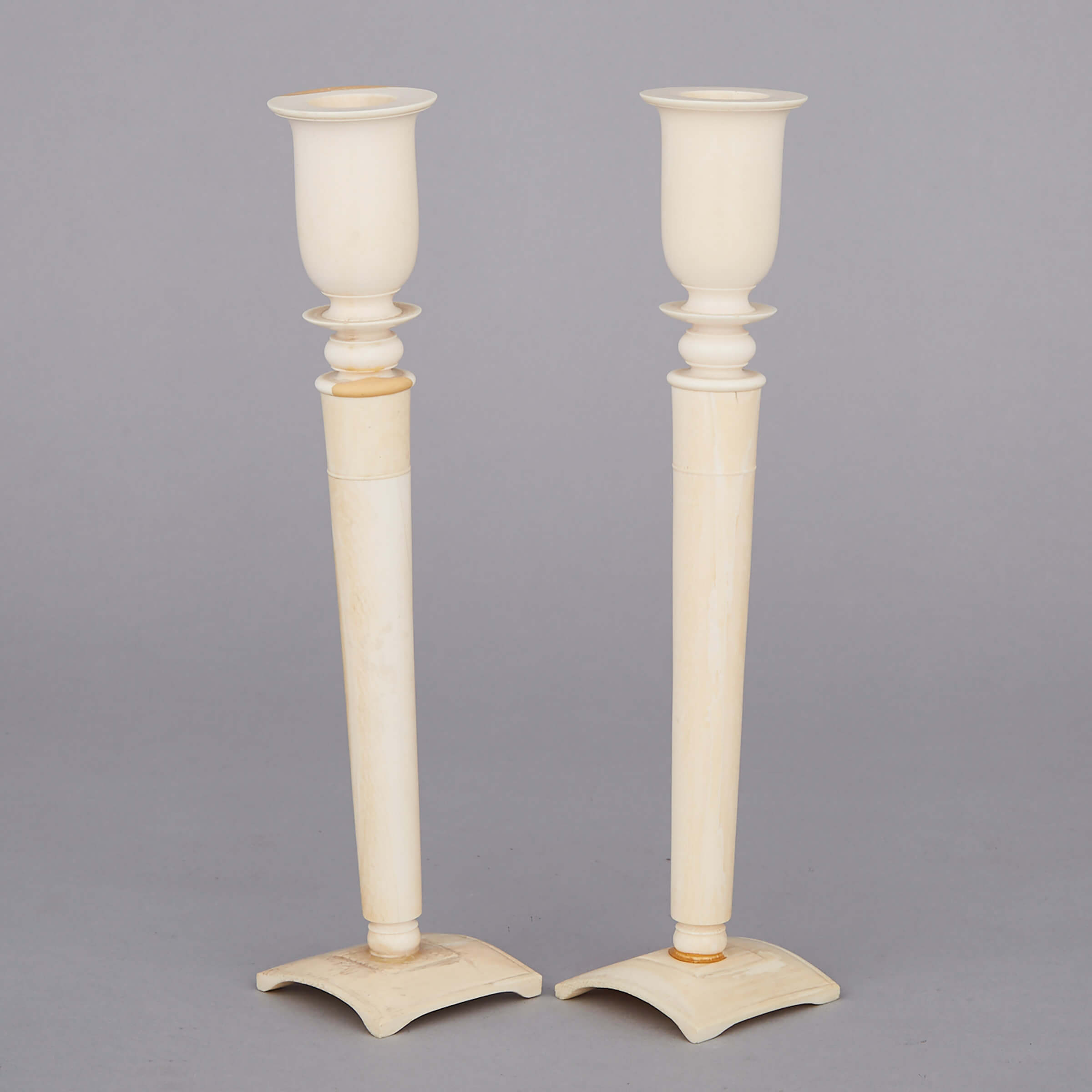 Pair of Anglo-Indian Turned Ivory Candlesticks, 19th century