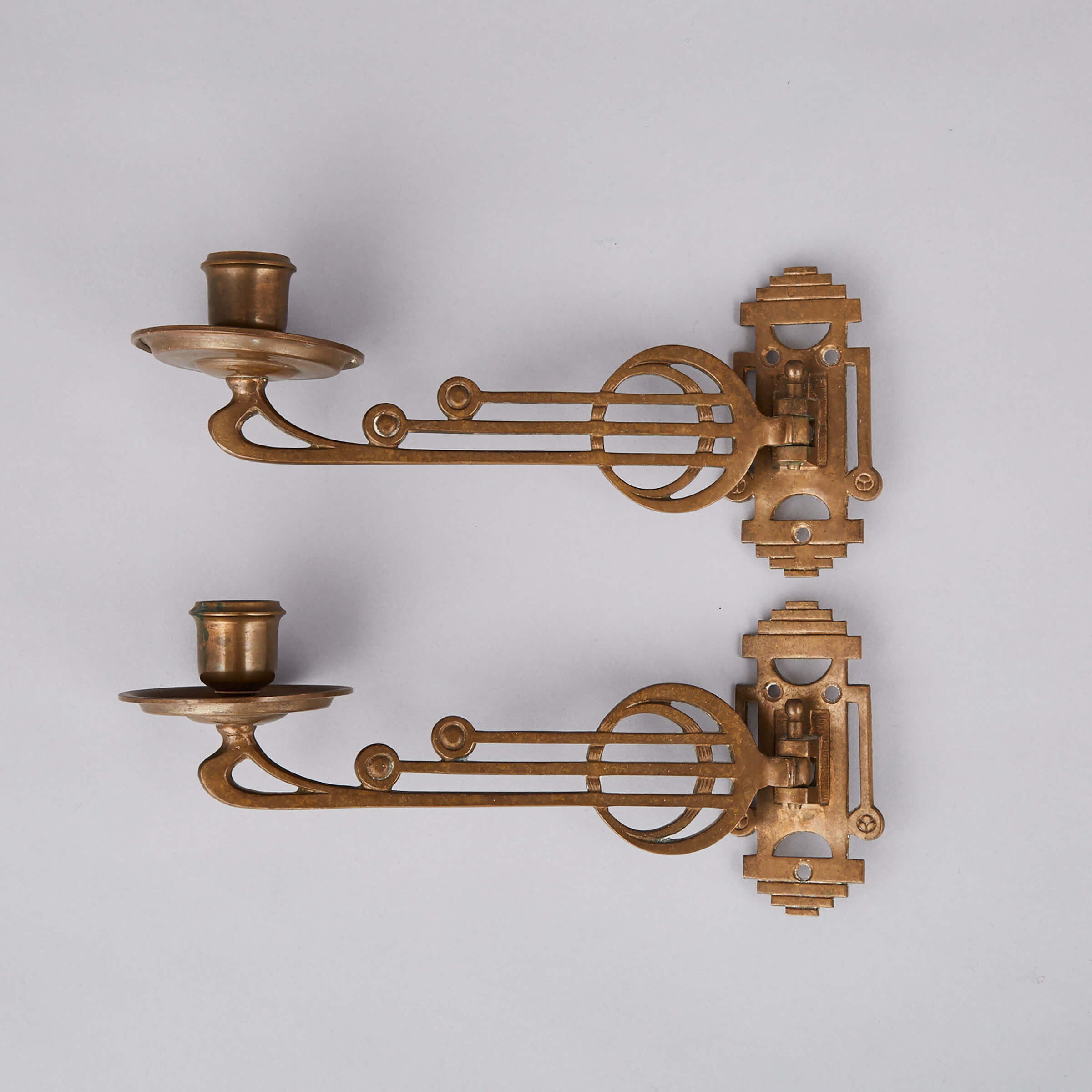 Pair of Austrian Secessionist Brass Sconces, early 19th century