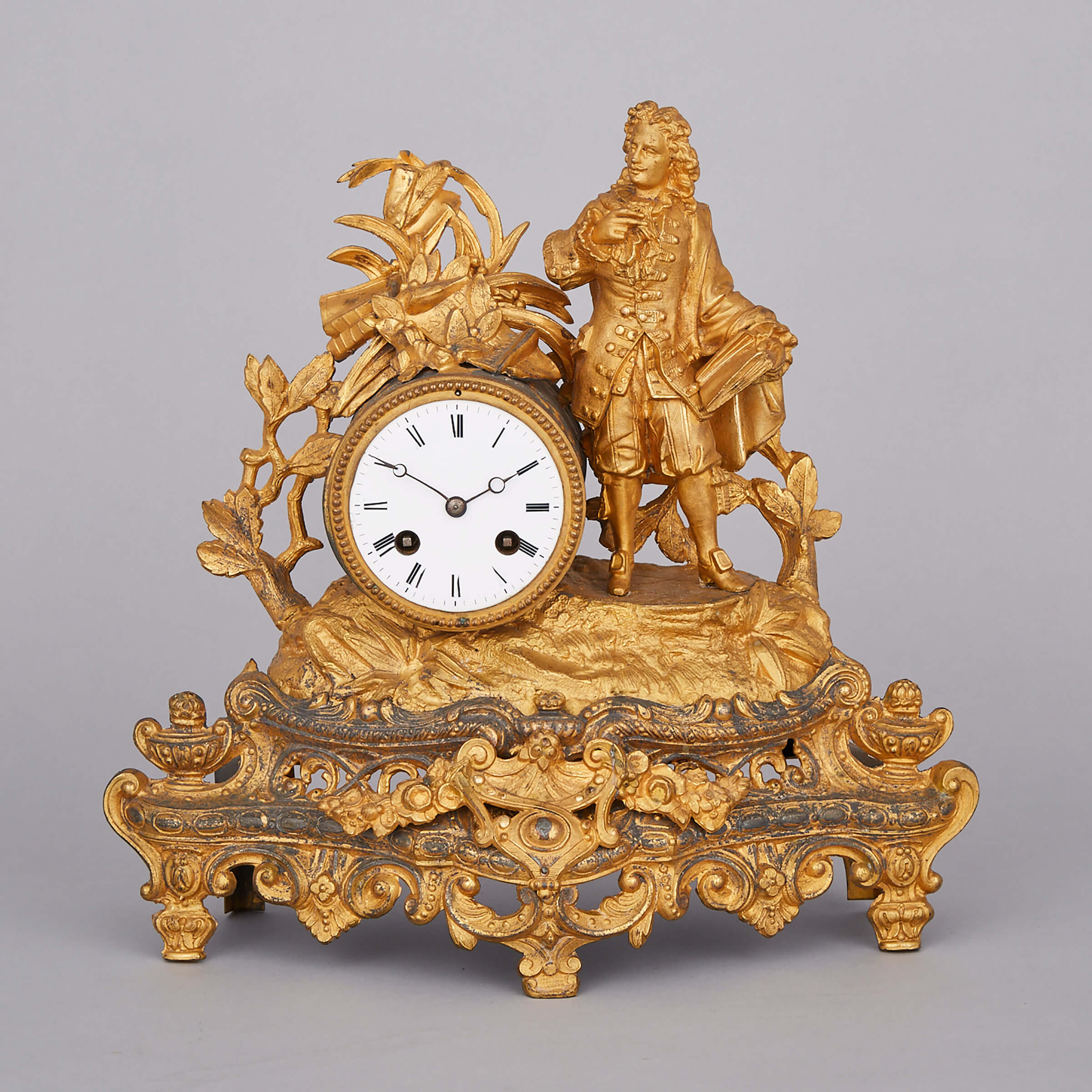 French Gilt Metal Figural Mantel Clock, 19th century