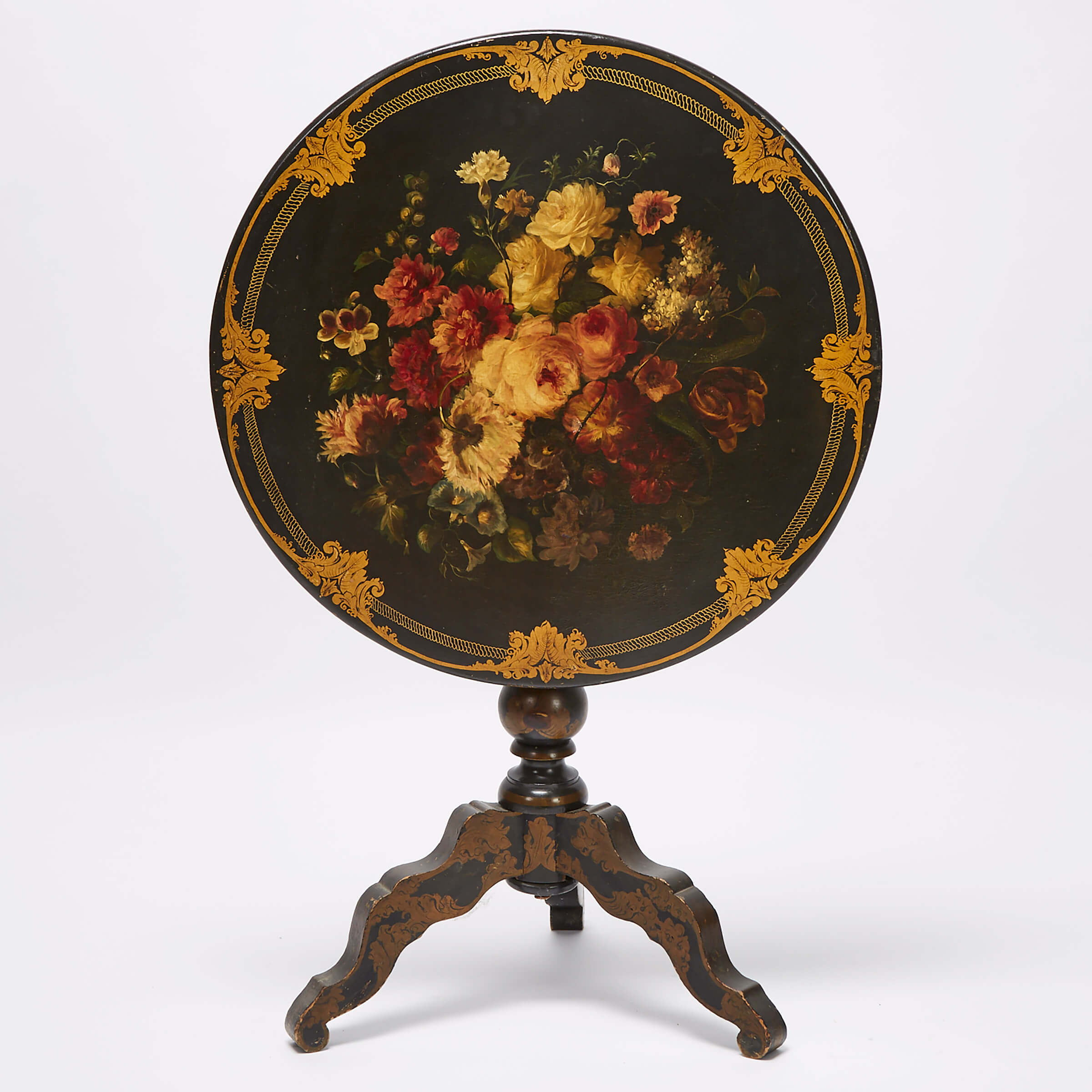 Victorian Painted Tilt Top Table, mid 19th century