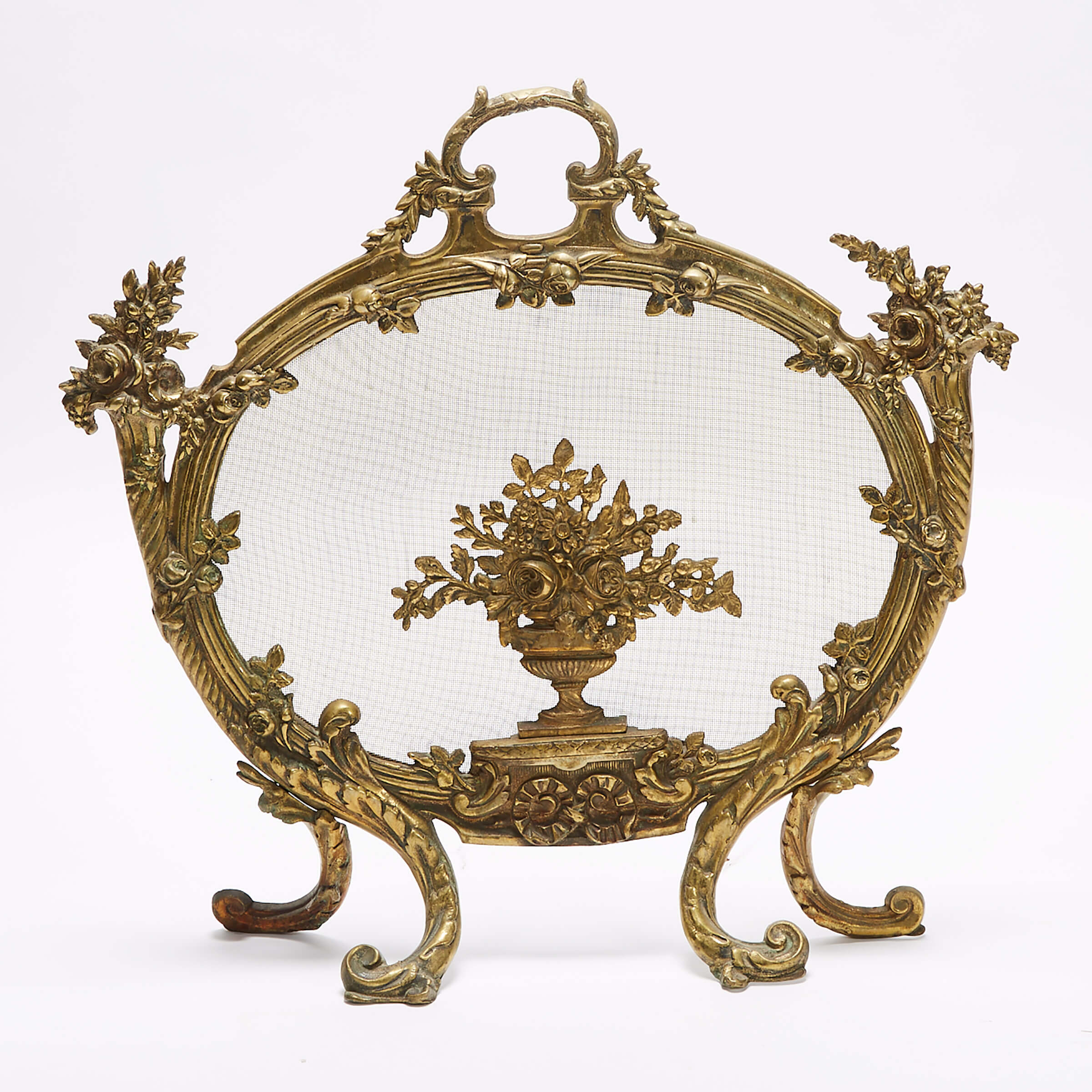 French Rococo Style Brass Fireplace Screen, 19th/early 20th century