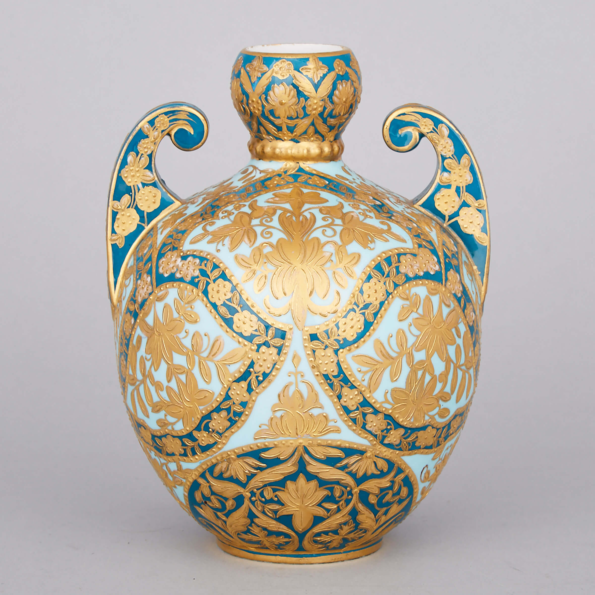 Derby Crown Porcelain Co. Blue and Gilt Decorated Two-Handled Vase, 1880s