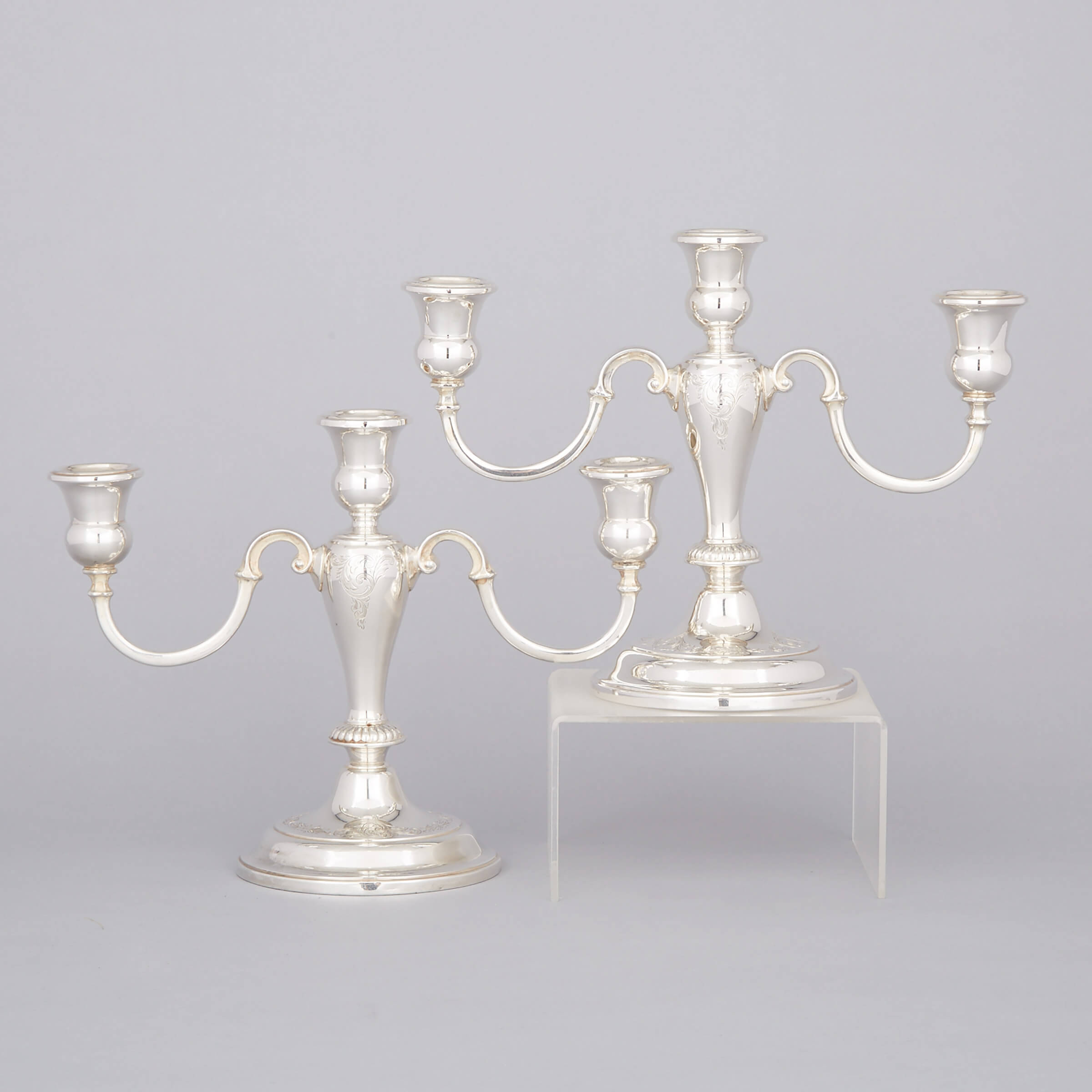 Pair of Canadian Silver Three-Light Candelabra, Henry Birks & Sons, Montreal, Que., 1961 
