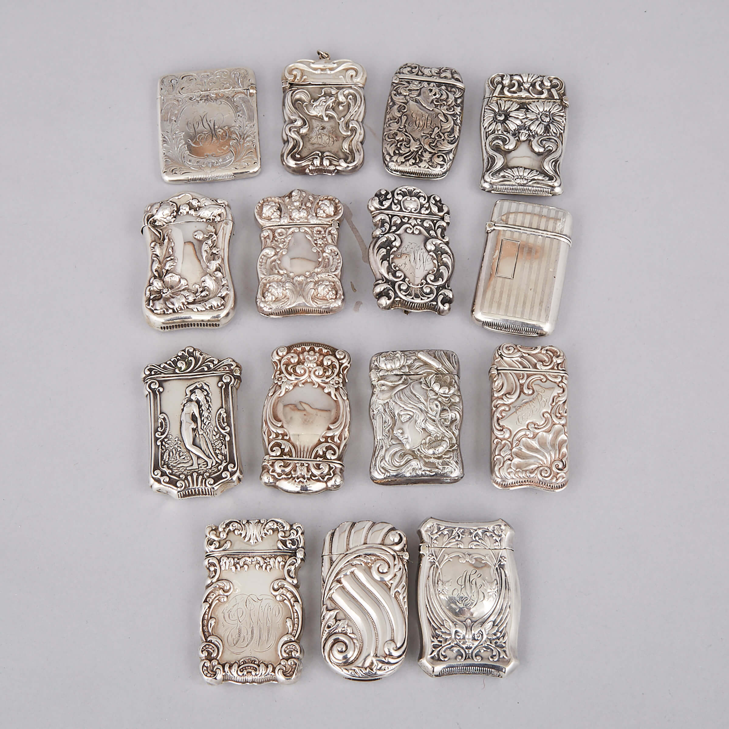 Fifteen North American Silver Vesta Cases, late 19th/early 20th century