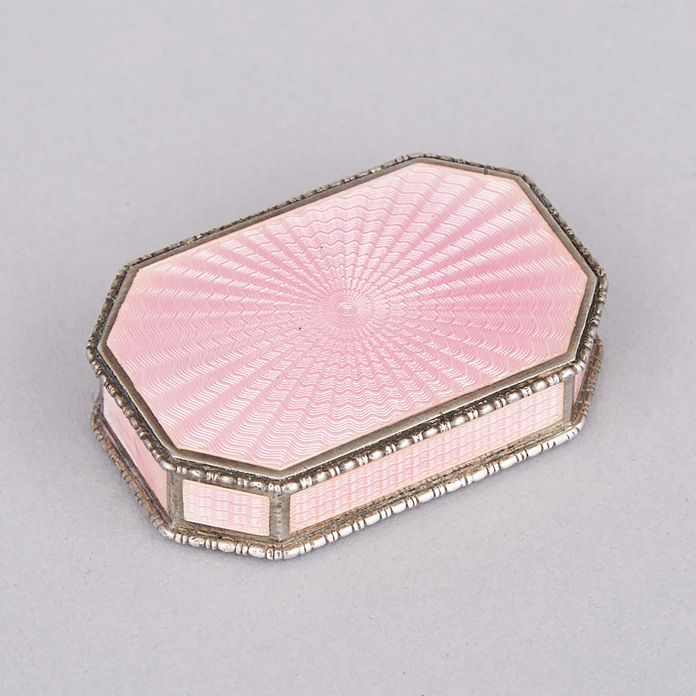 Austrian Silver and Pink Guilloche Enamel Octagonal Box, early 20th century