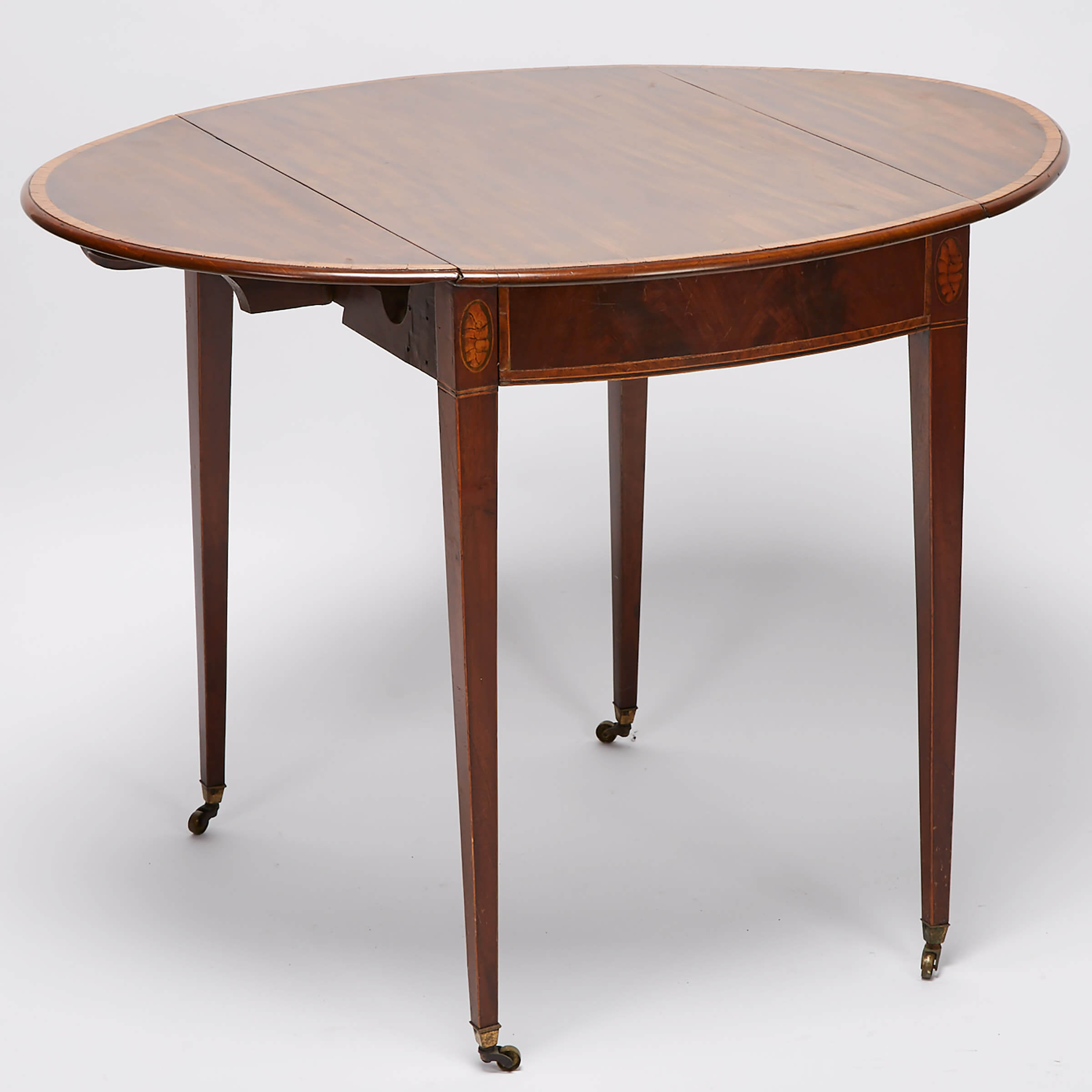 Regency Style Satinwood Crossbanded Mahogany Oval Pembroke Table, c.1900