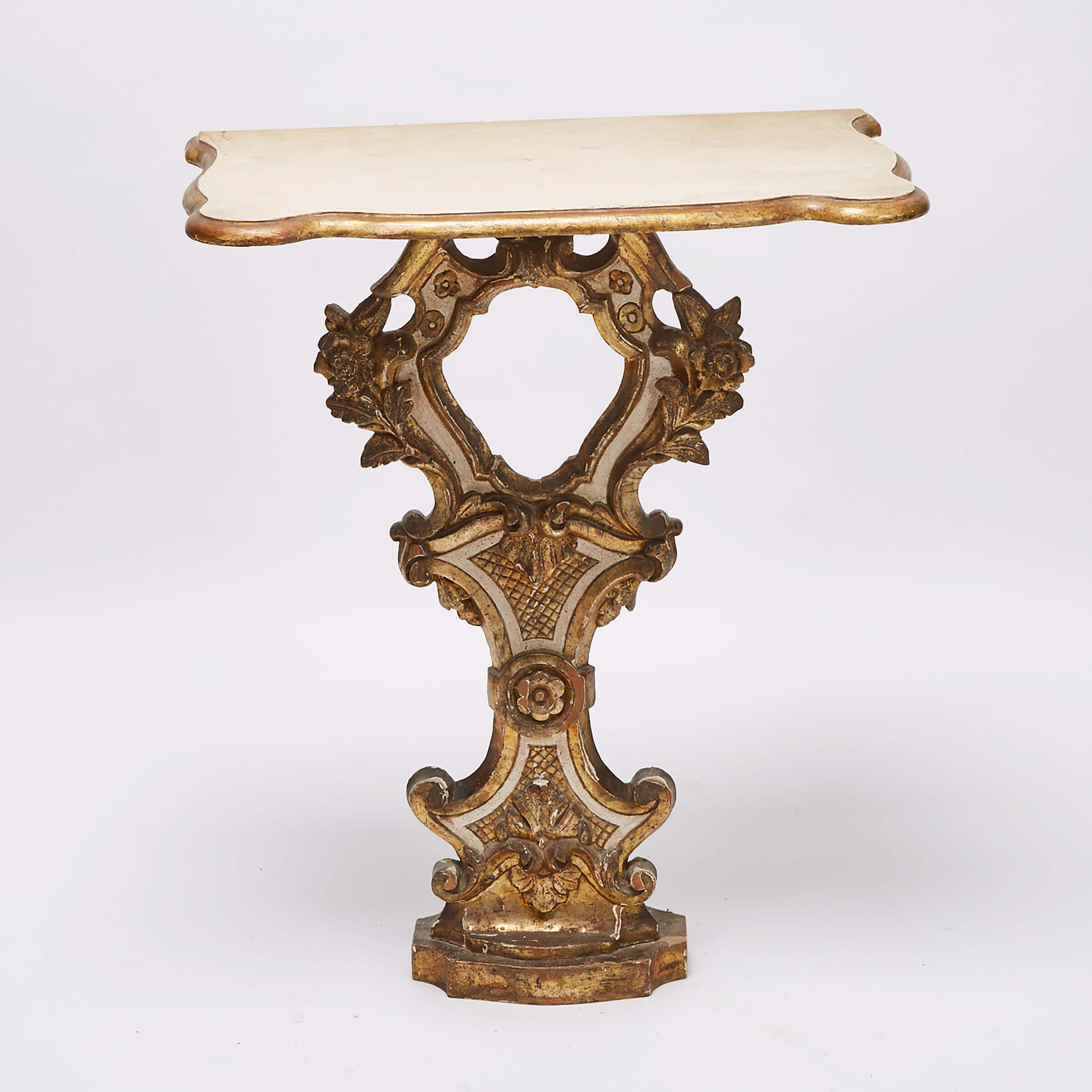 Florentine Parcel Gilt and Painted Console Table, mid 20th century