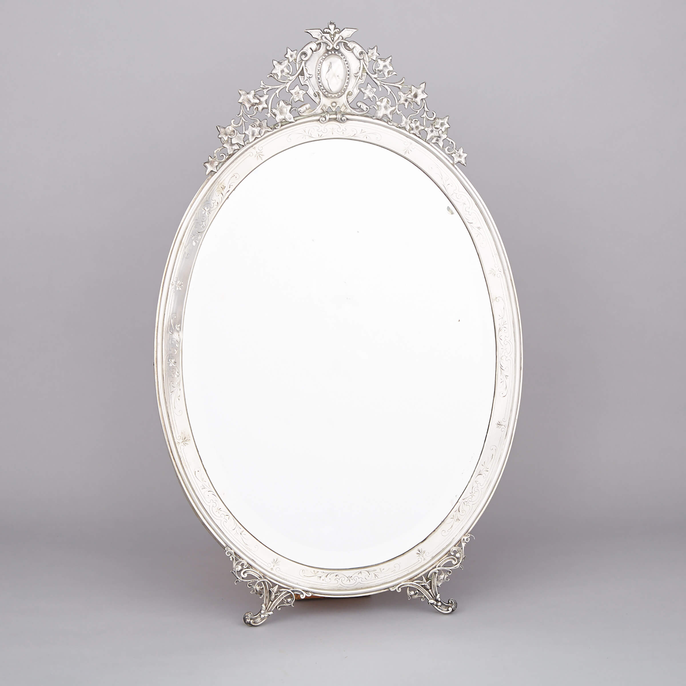 Austro-Hungarian Silver Mounted Large Oval Dressing Table Mirror, late 19th century