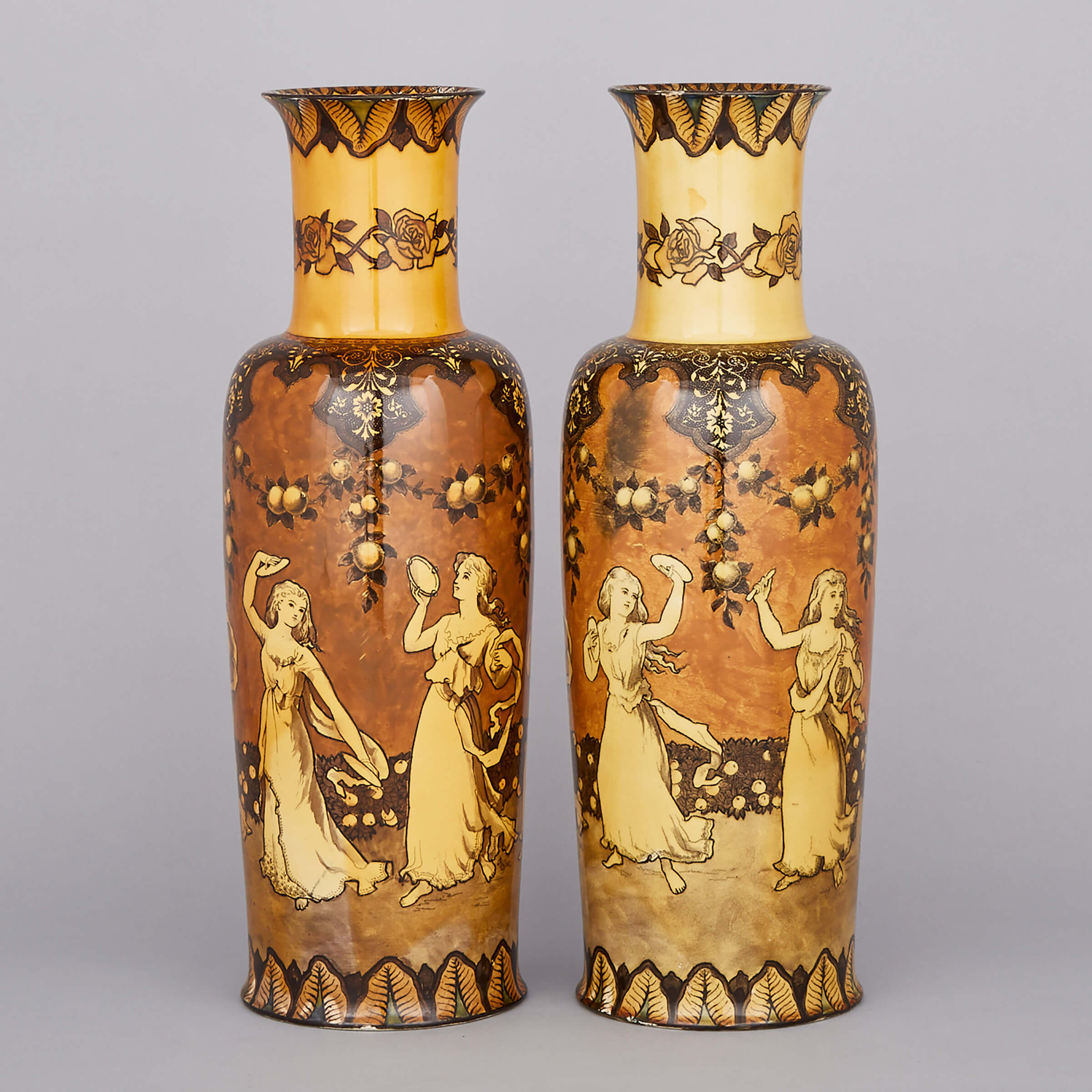 Pair of Doulton Burslem Morrisian Ware Large Vases, c.1900