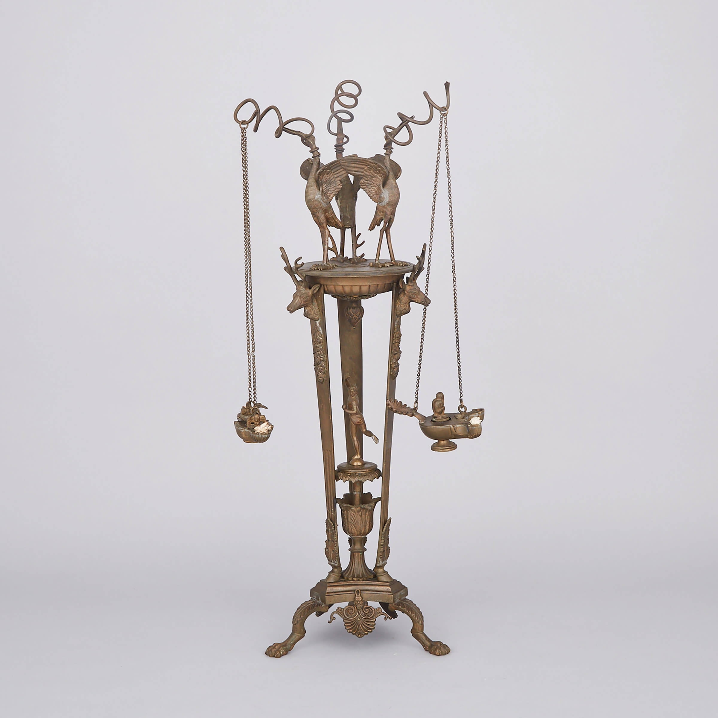 After the Ancient Italian Grand Tour Bronze Tripod Oil Lamp, 19th century