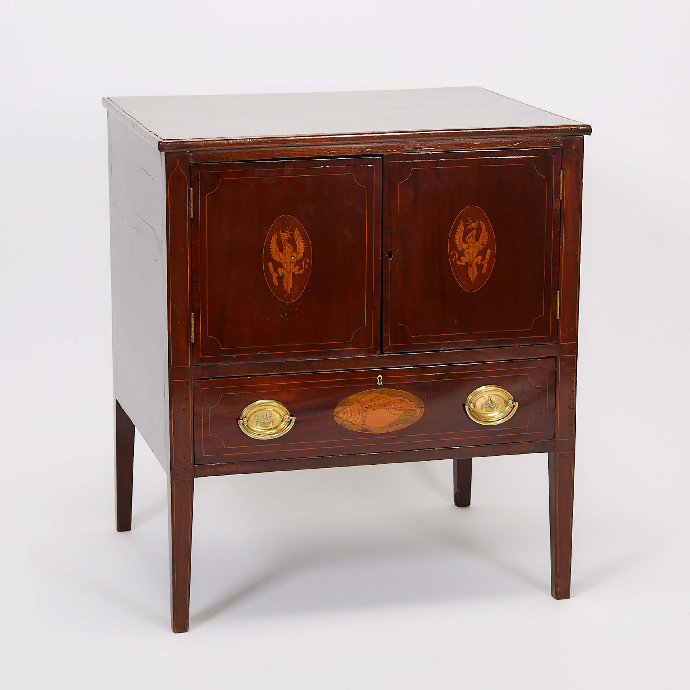 Georgian Inlaid Mahogany Bedside Cabinet on Stand, c.1800 