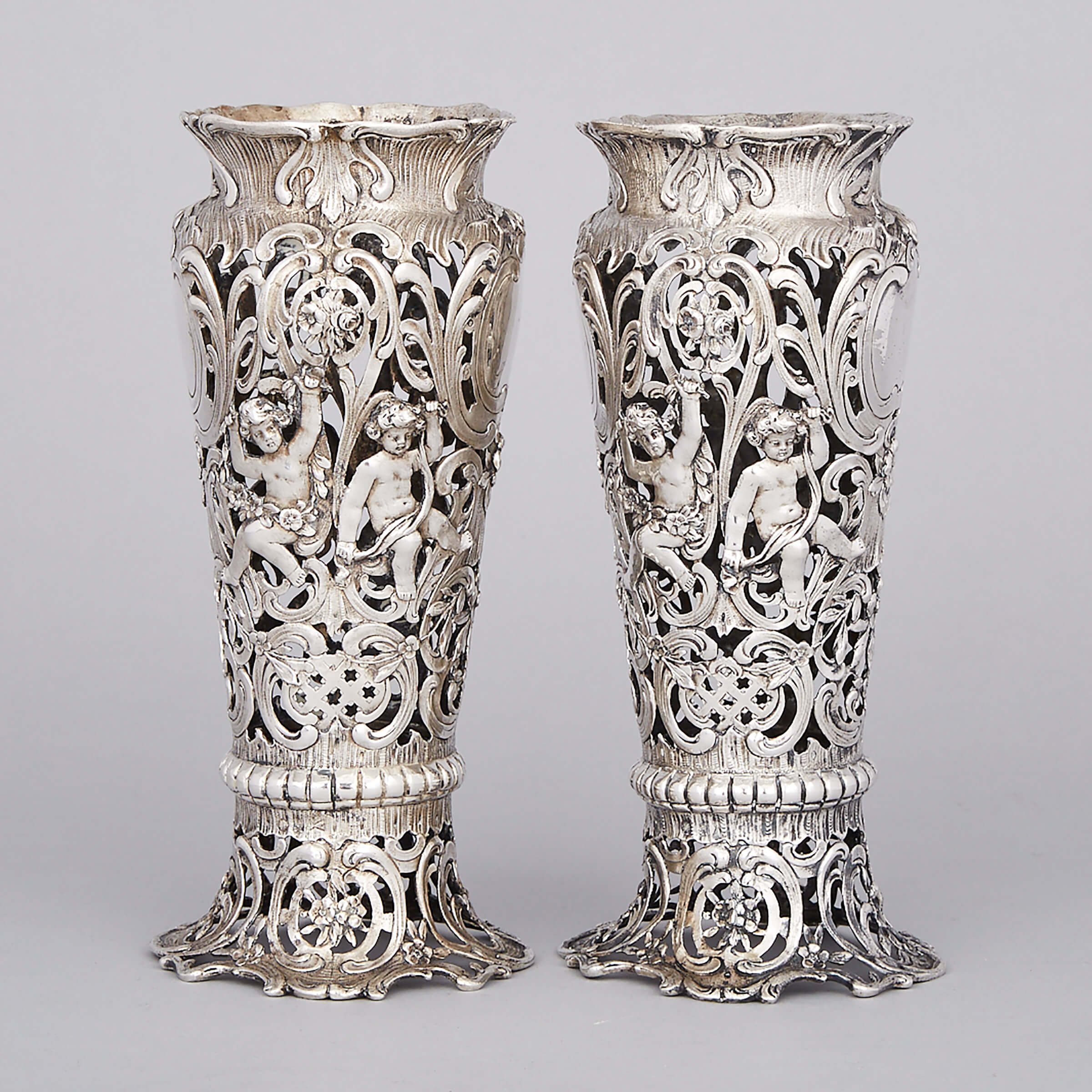 Pair of German Silver Pierced Vases, Storck & Sinsheimer, Hanau, c.1900