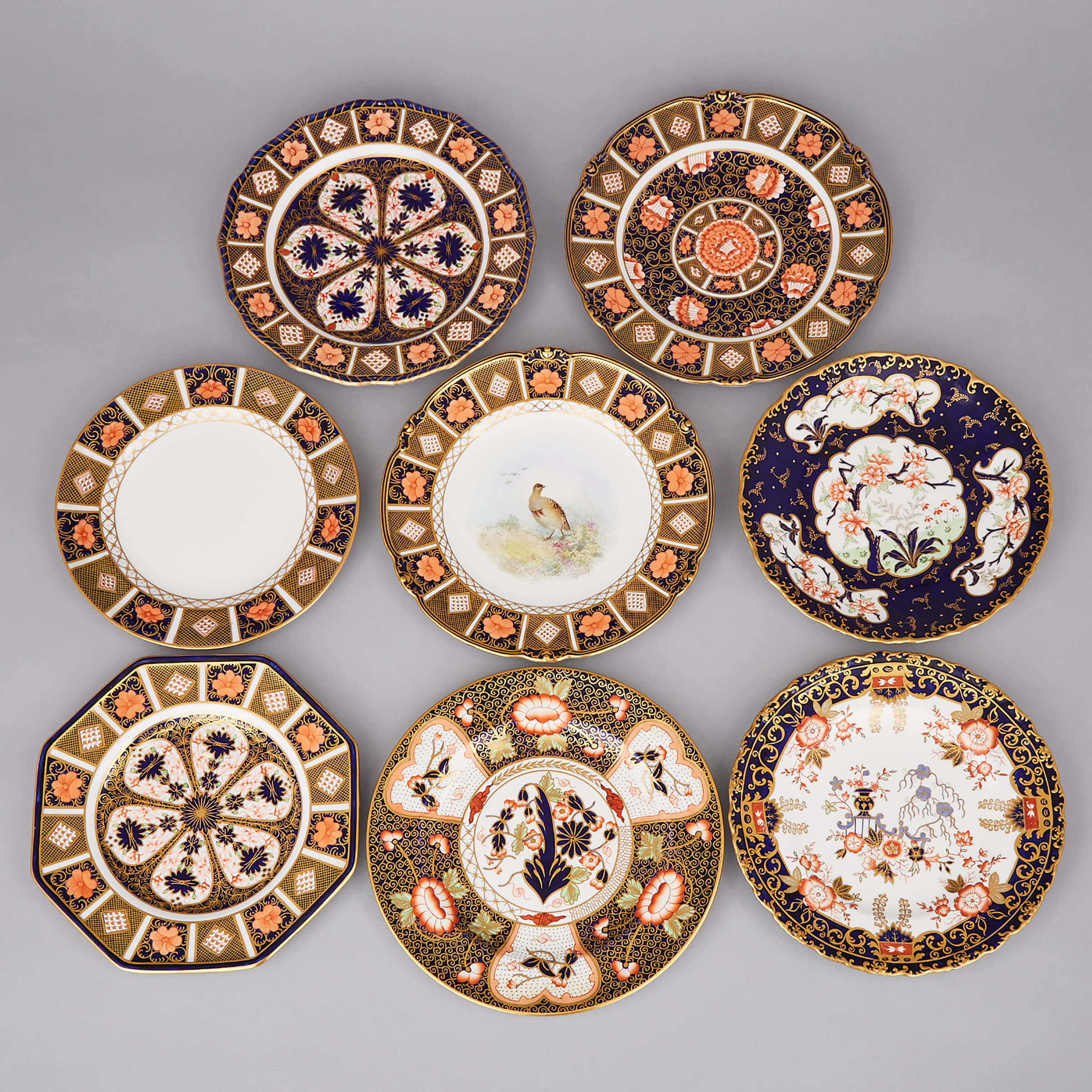 Eight Various Royal Crown Derby Plates, 20th century