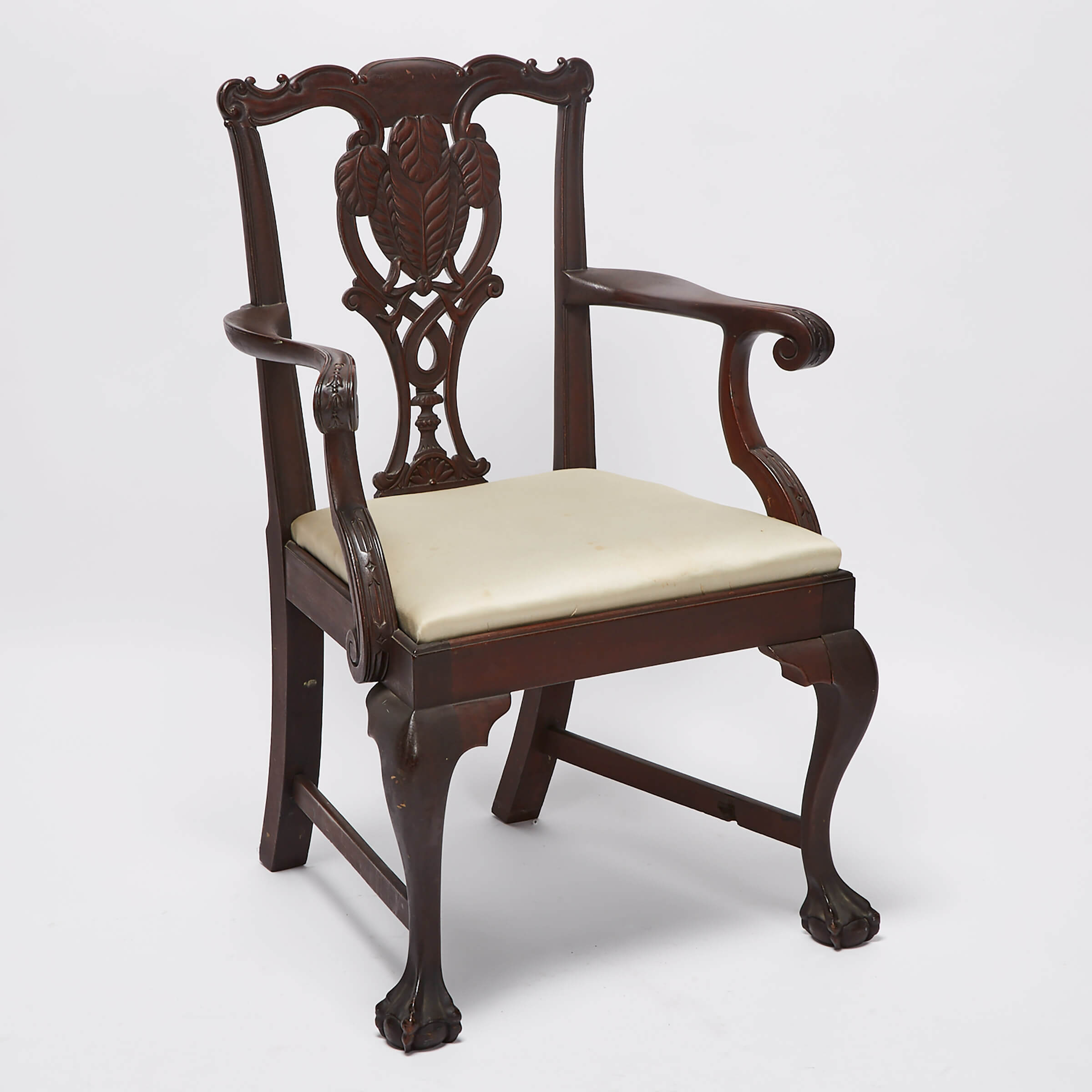 Georgian Style Carved Mahogany Open Armchair, early 20th century