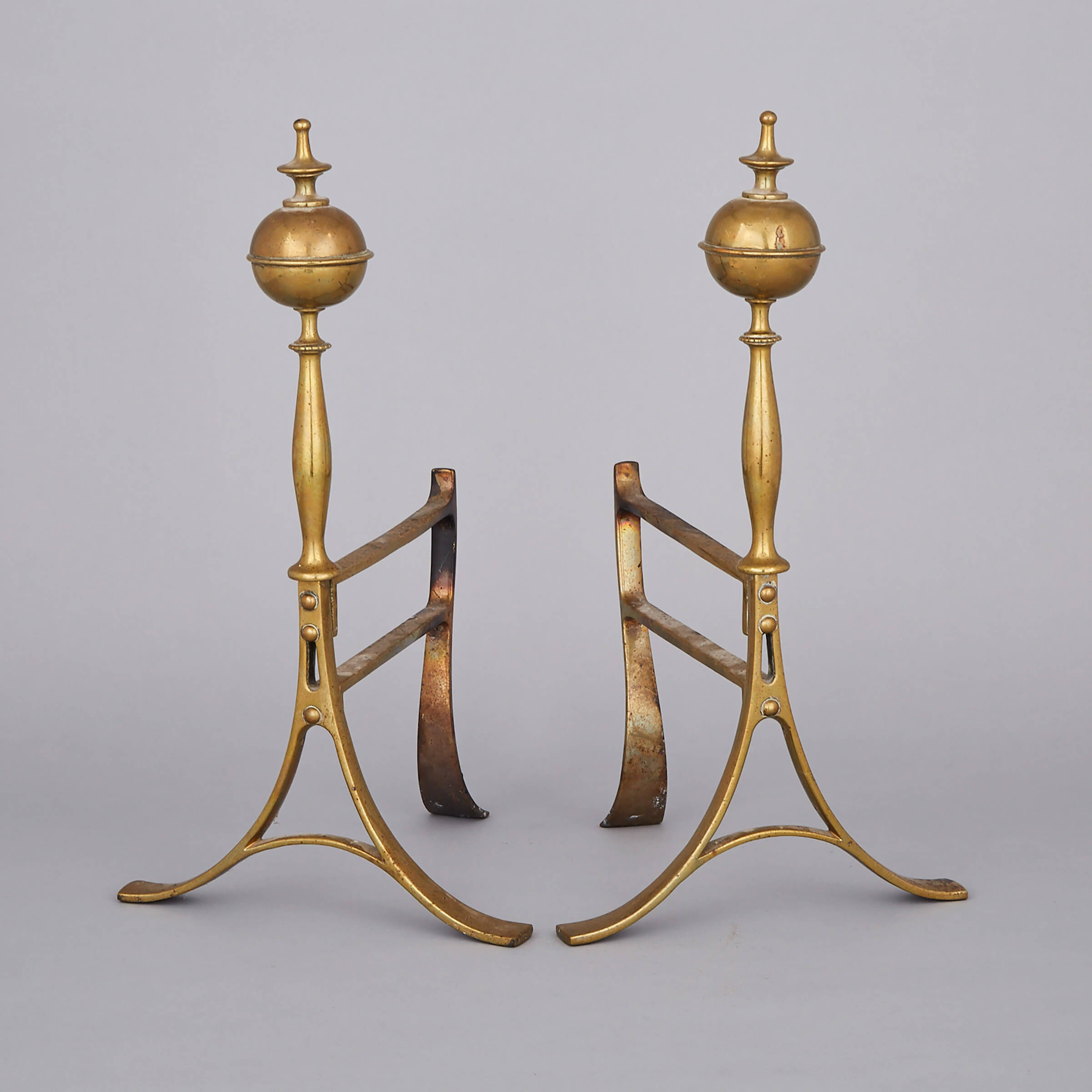 Pair of Art Nouveau Brass Andirons, c.1900