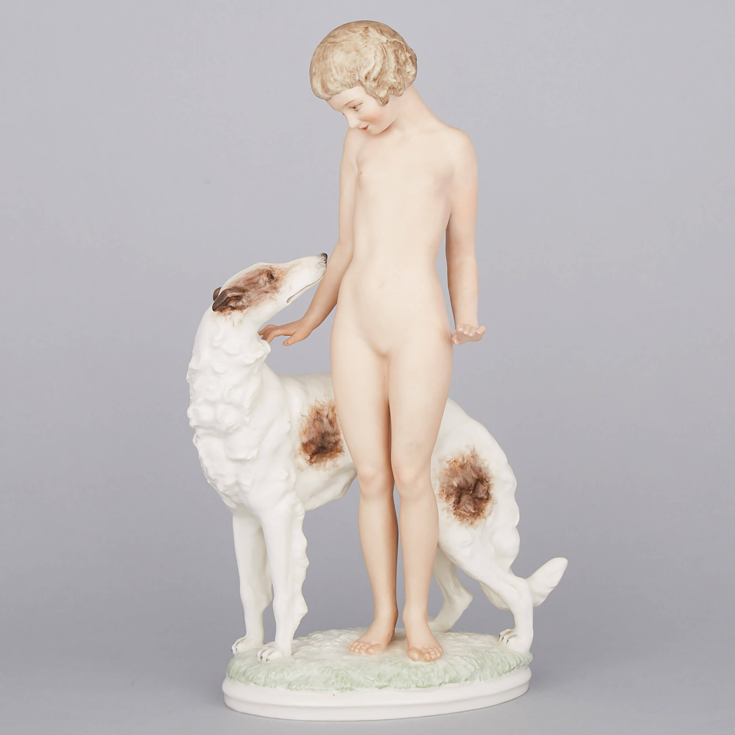 Hutschenreuther Figure Group of a Girl with Russian Wolfhound, Carl Werner, mid-20th century