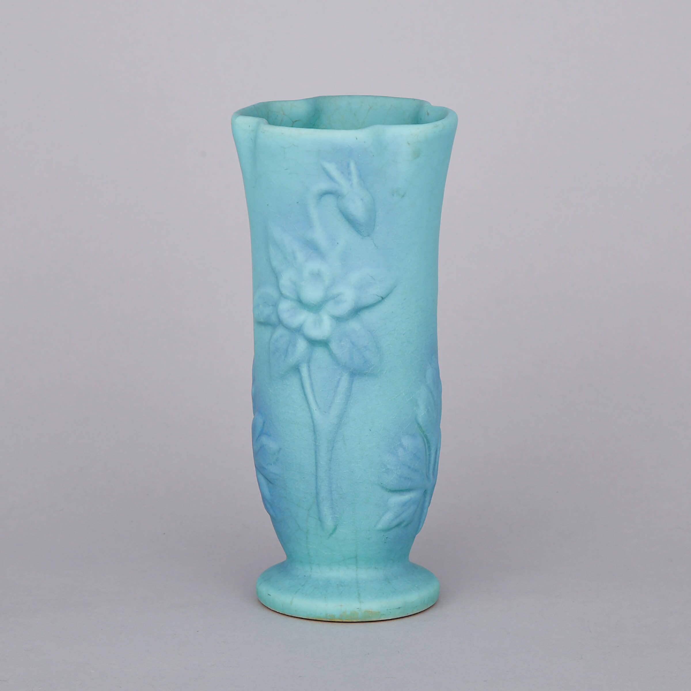Van Briggle Moulded and Blue Glazed Vase, early 20th century