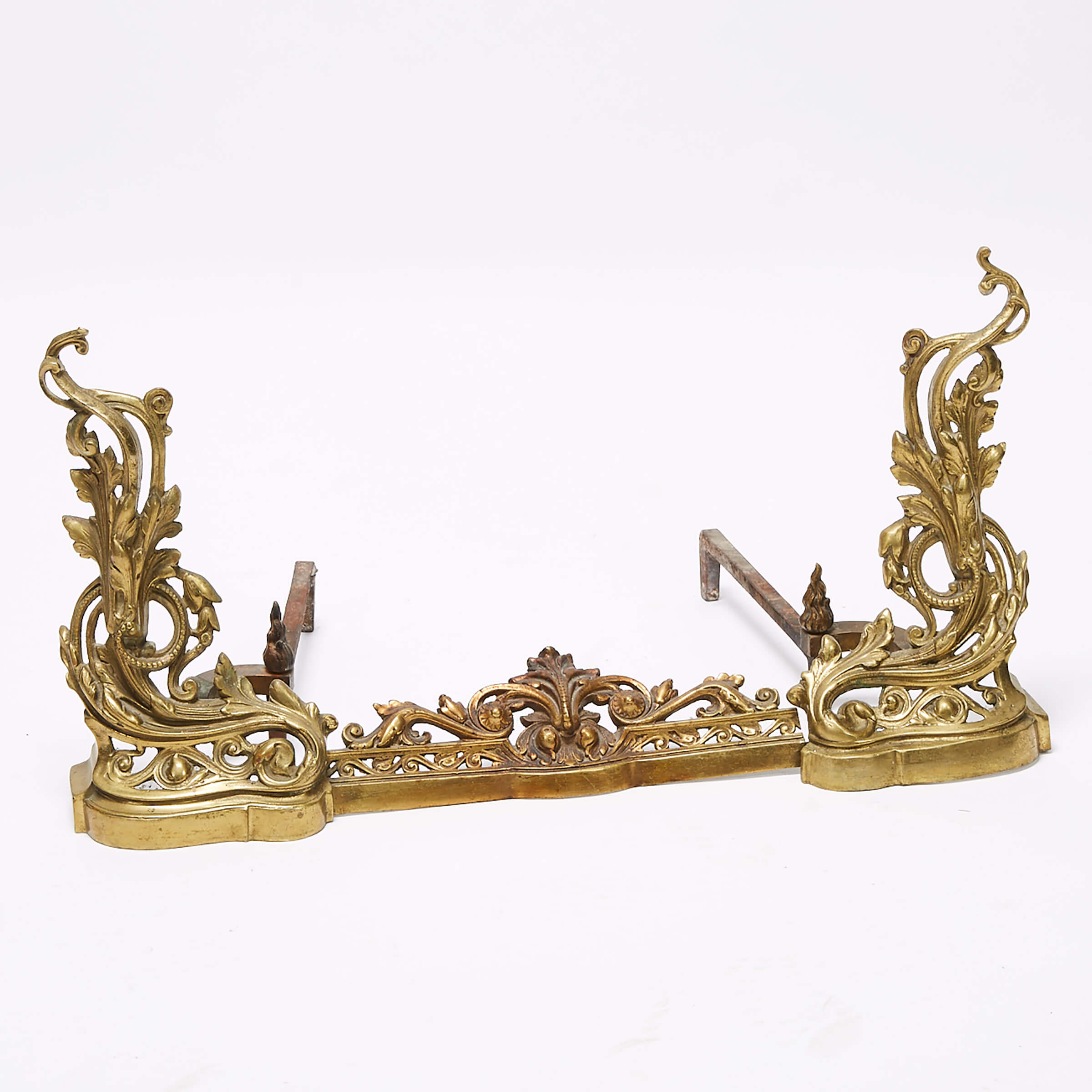 French Rococo Style Brass Fireplace Fender, early 19th century