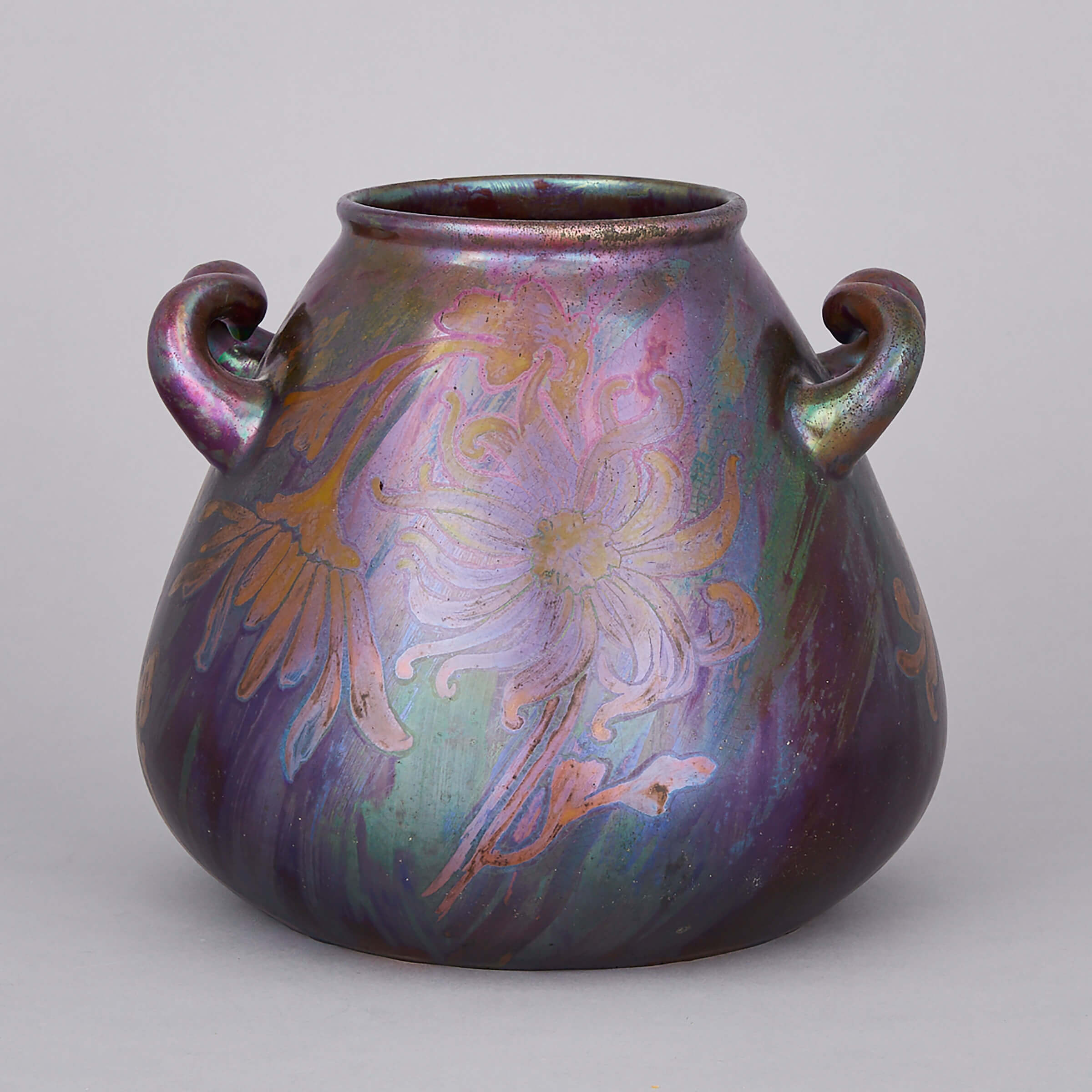 Weller Iridescent Glazed Two-Handled Vase, Jacques Sicard, c.1902-07