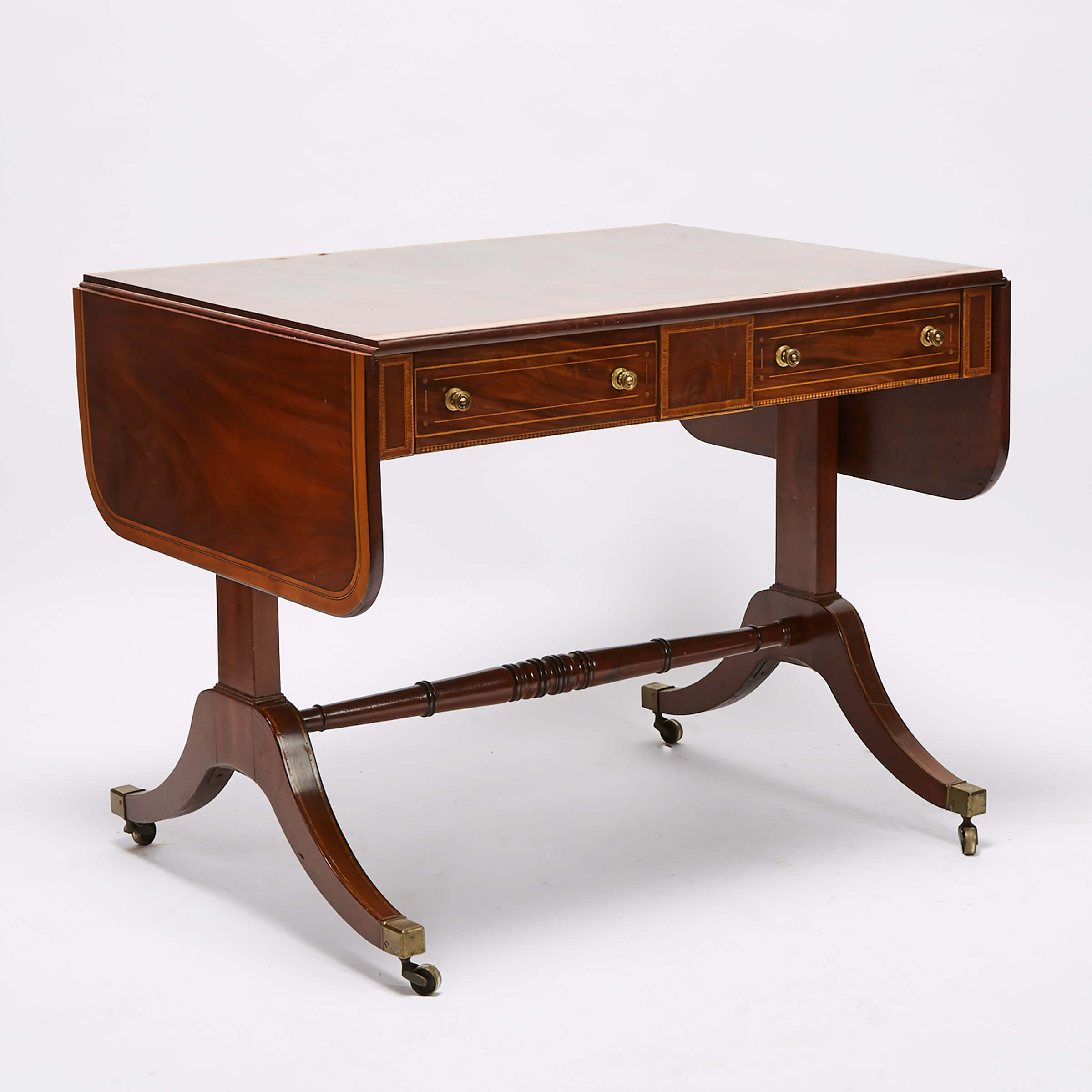 Edwardian Regency Style Satinwood Crossbanded Mahogany Sofa Table, early 20th century