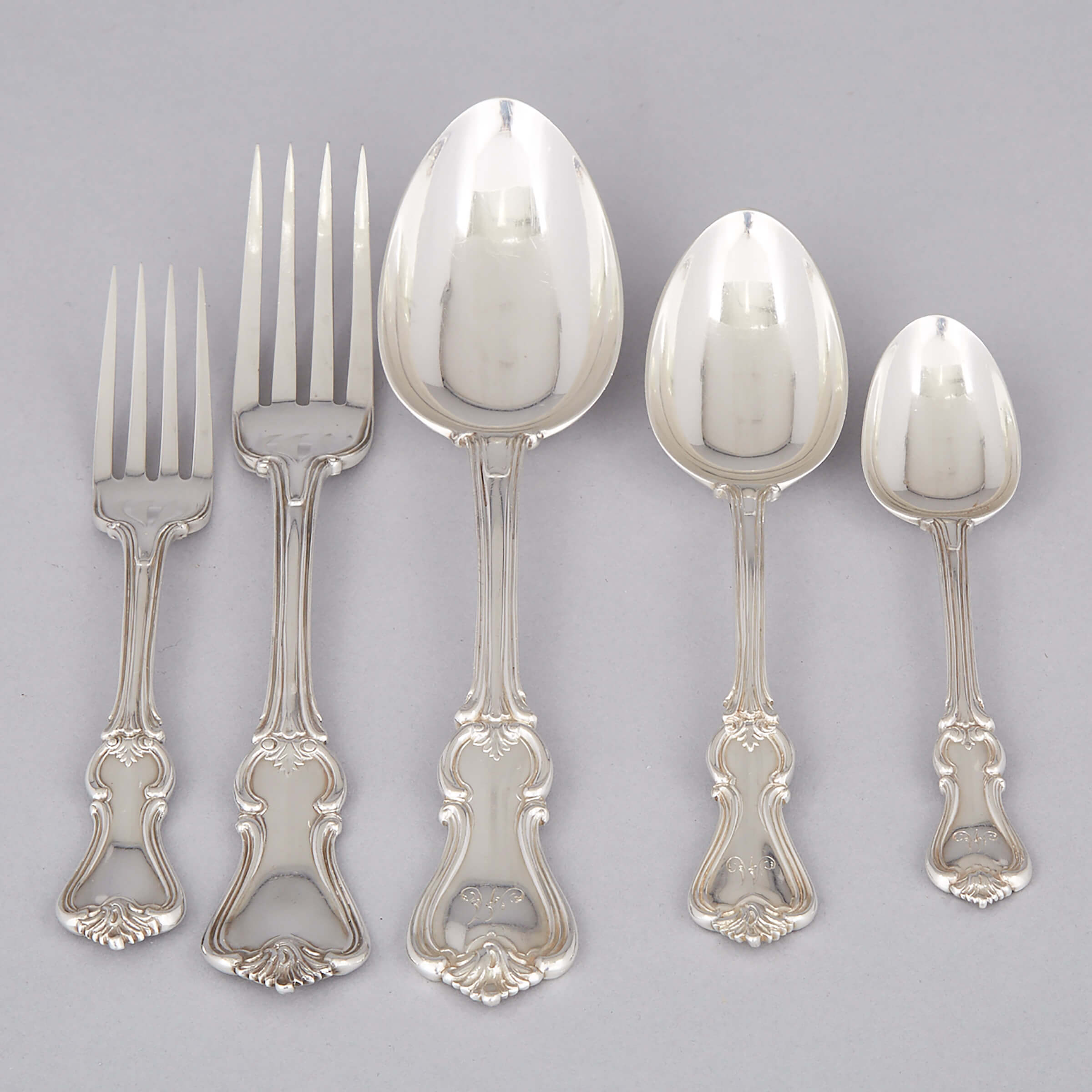Victorian Silver Albert Pattern Flatware Service, mainly William Eaton and Charles Boyton, London, 1842-50