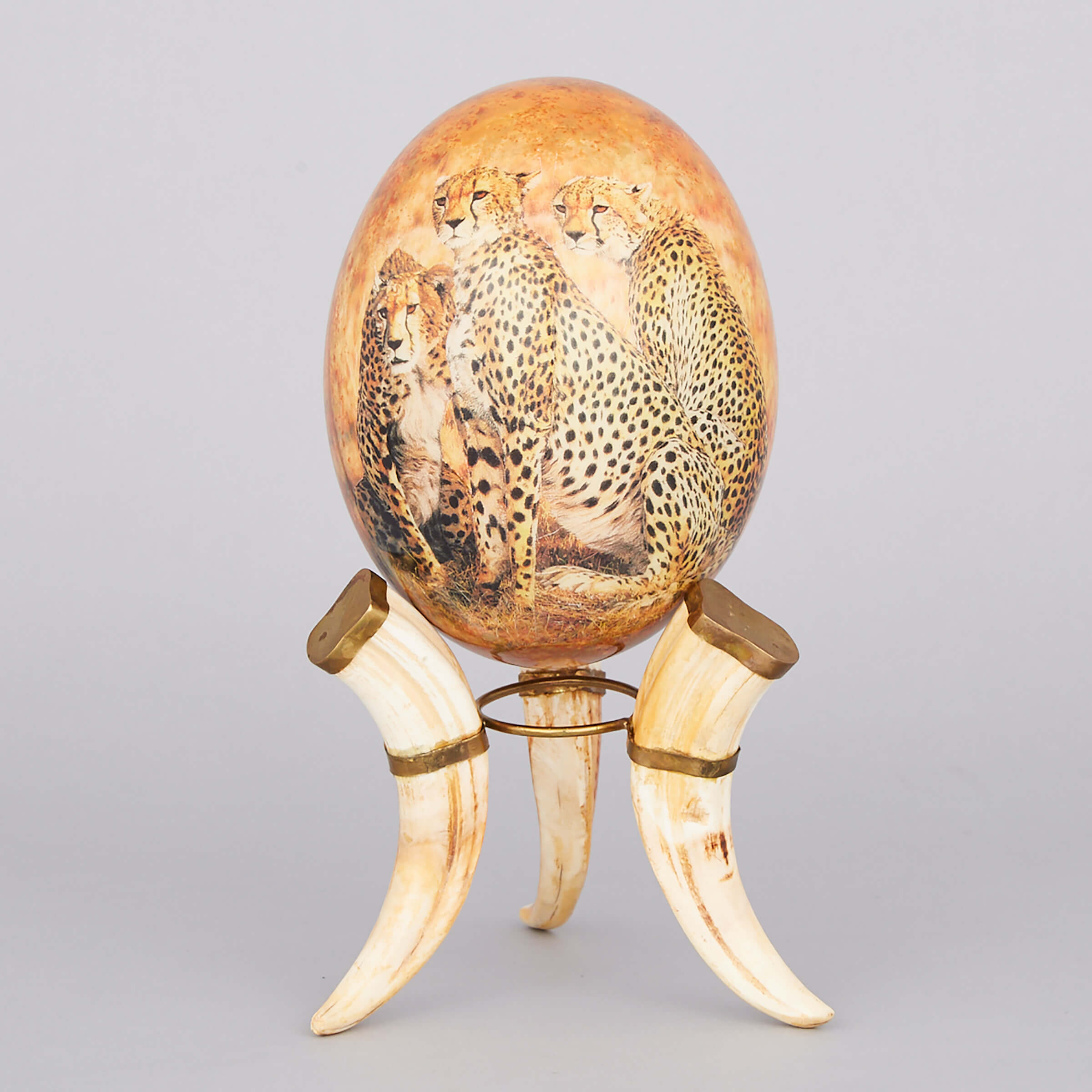 African Decoupage Decorated Ostrich Egg, 20th century