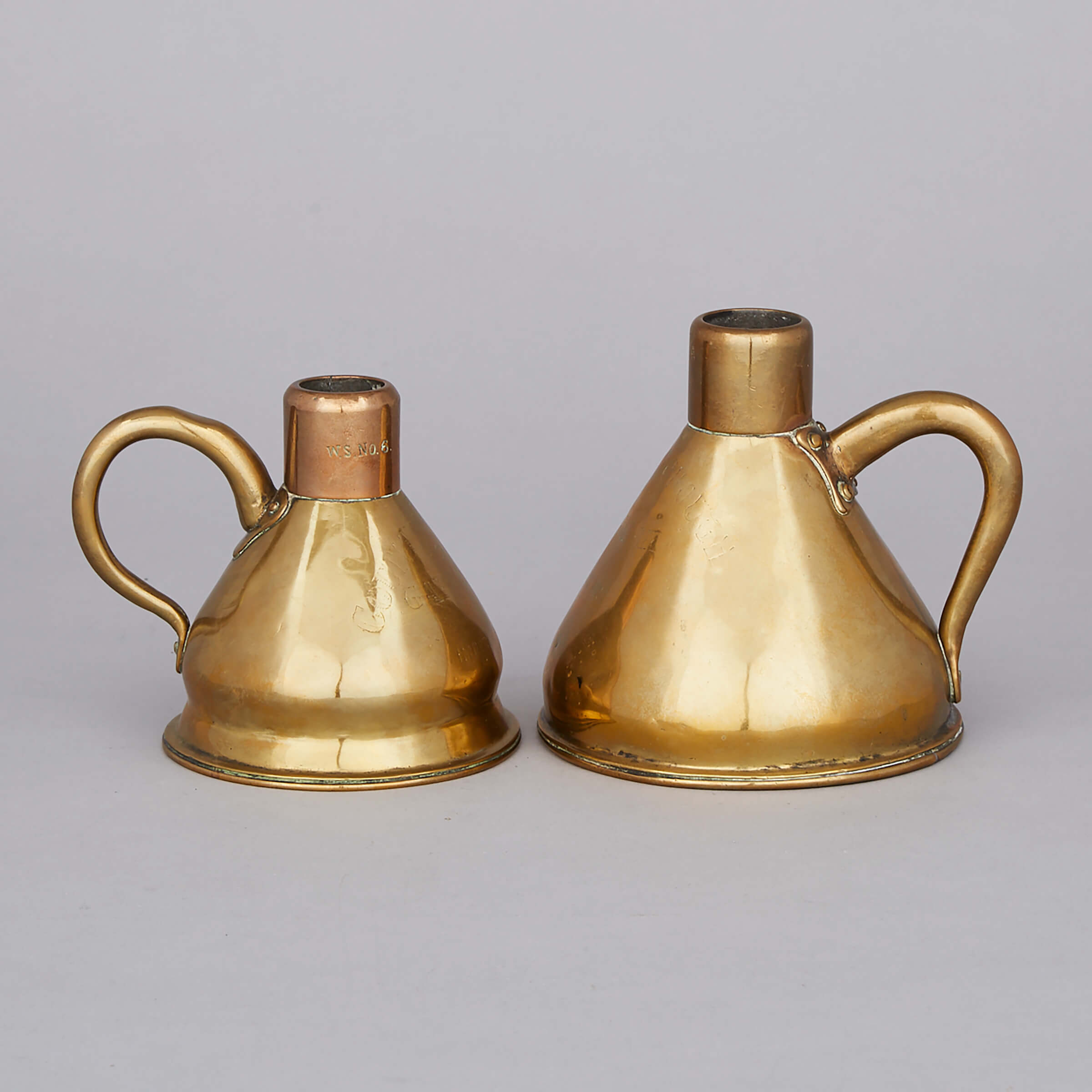 Two English Graduated Brass Conical Measures, John Abbot & Co. Ltd., Gateshead, c.1830