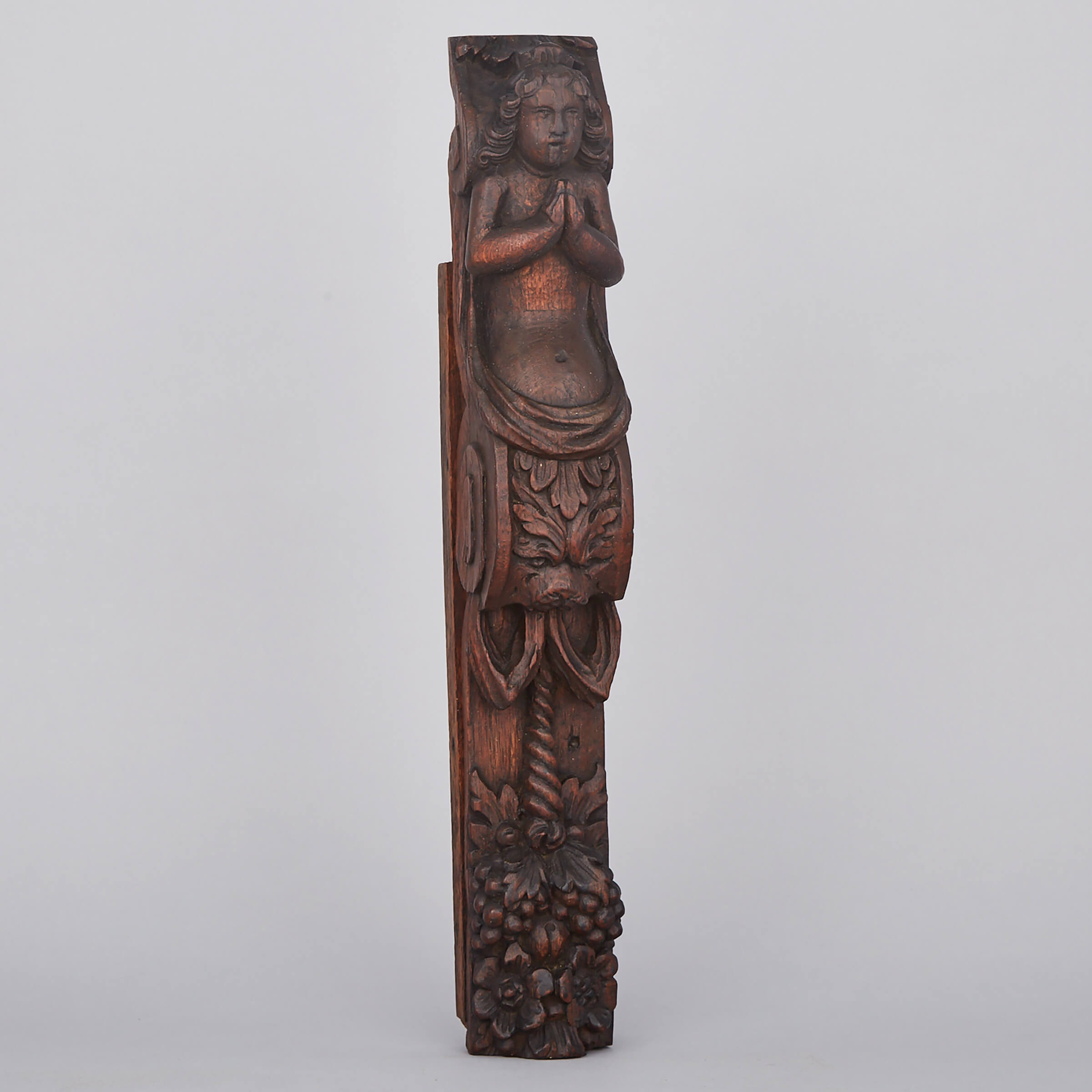 English Carved Oak Figural Term, 17th century