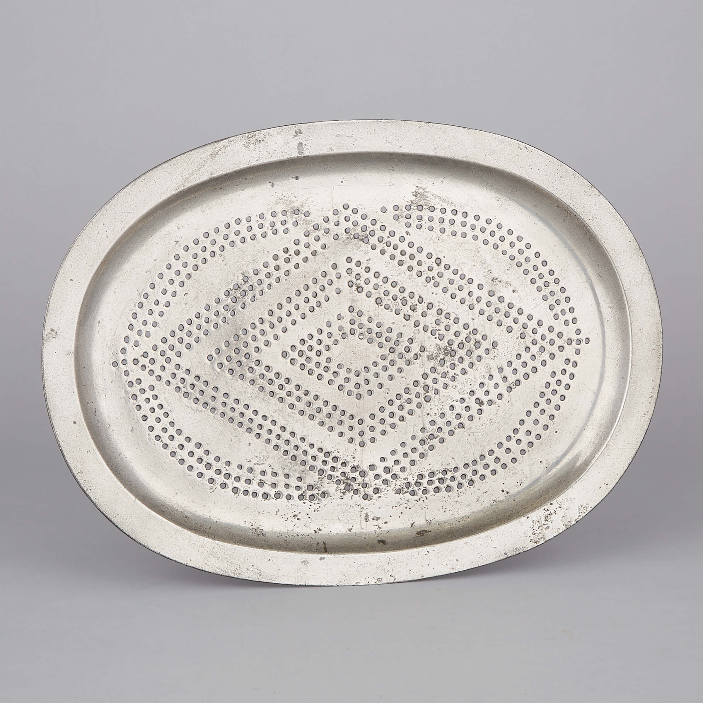 Large English Pewter Strainer Tray Liner, 18th century