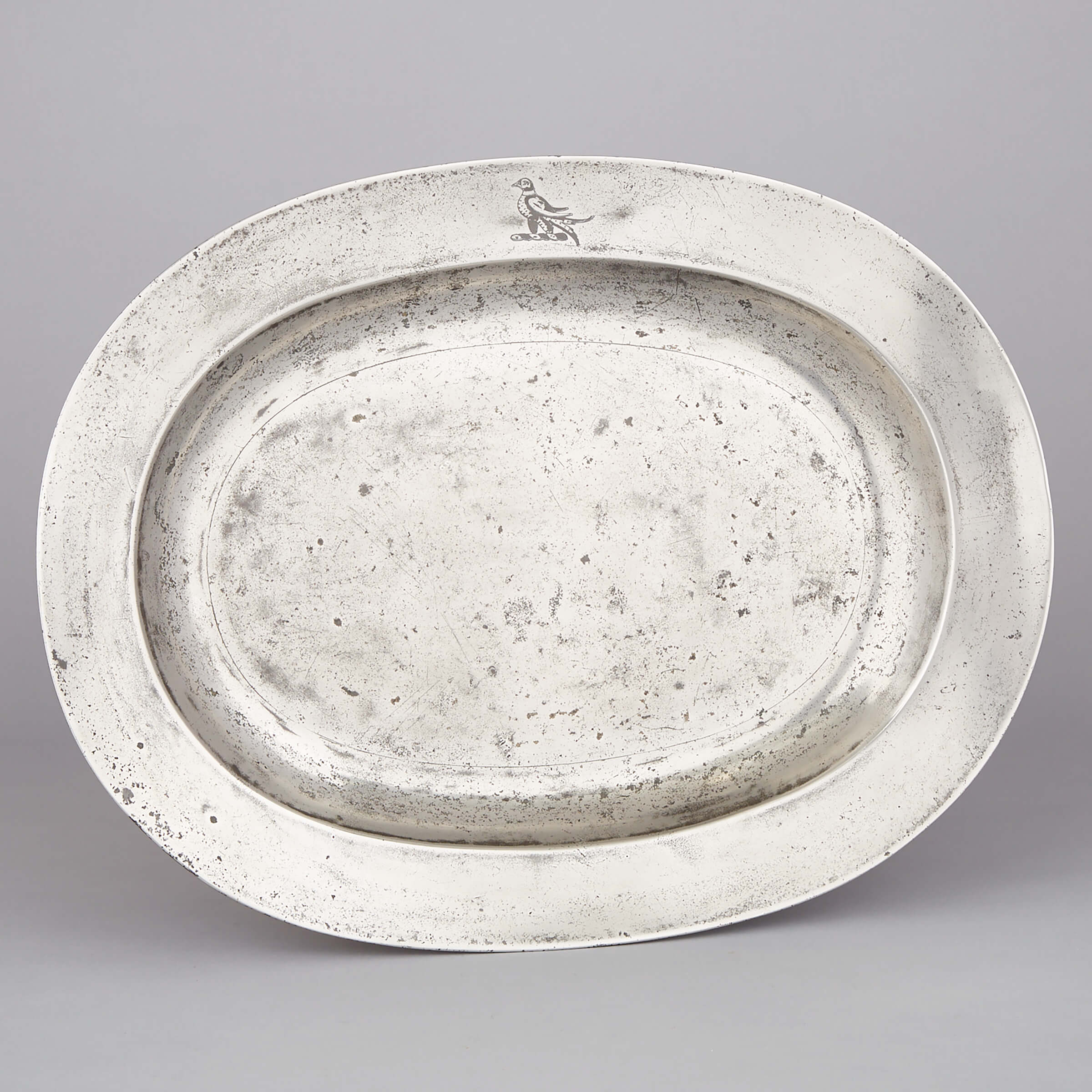 Large English Pewter Oval Charger, John Home, London, mid 18th century