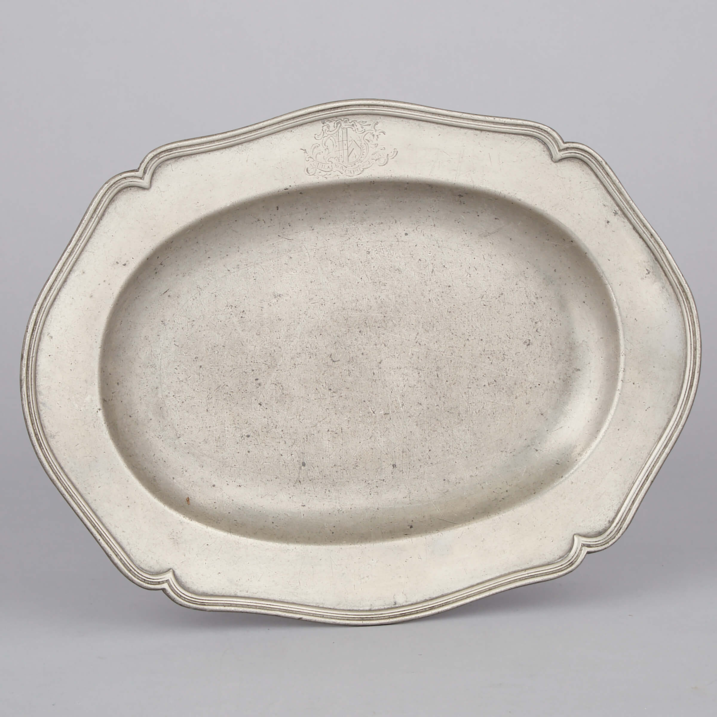 English Pewter Wavy Edge Oval Dish, Burford and Green, London, mid 18th century
