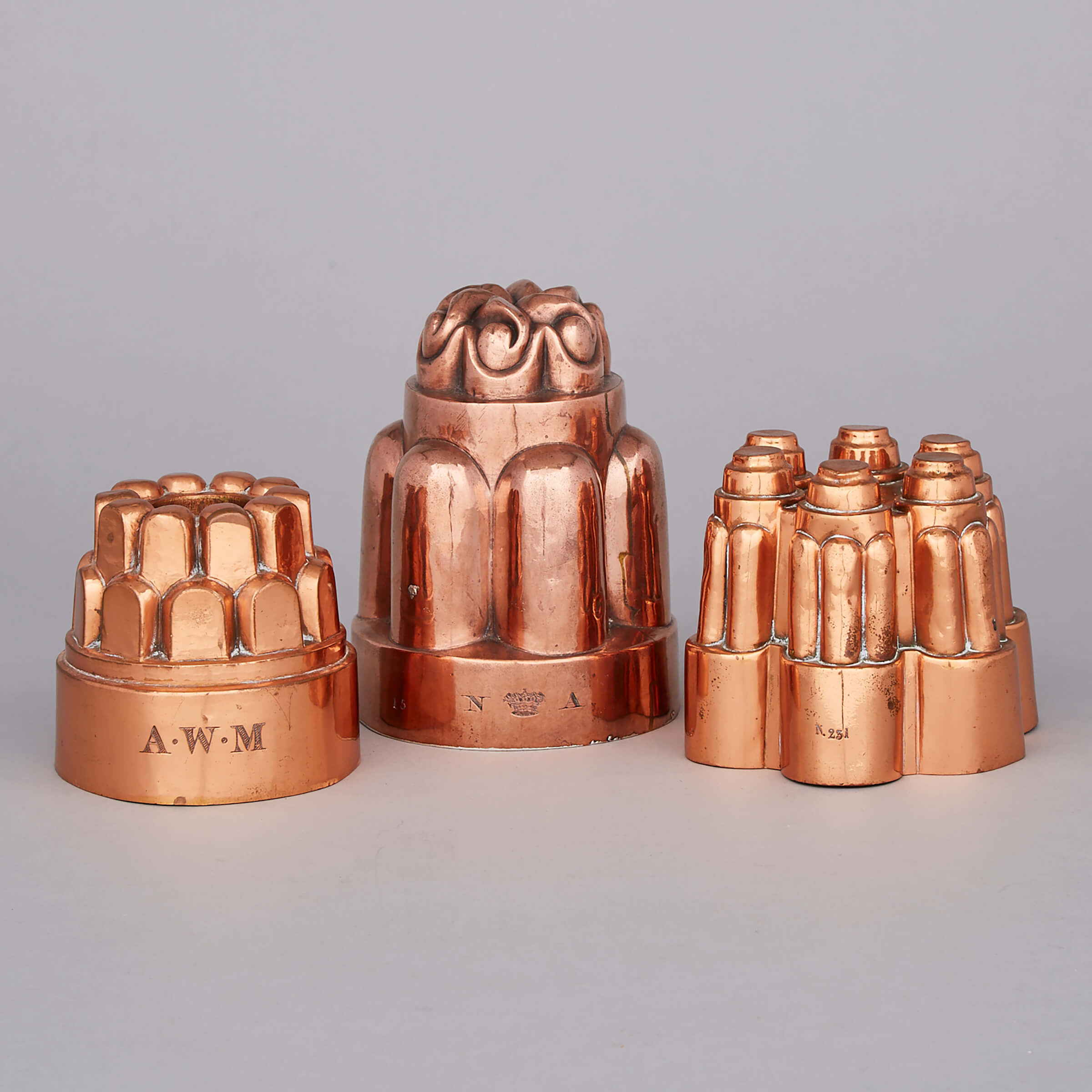 Three English Copper Jelly Moulds, 19th century
