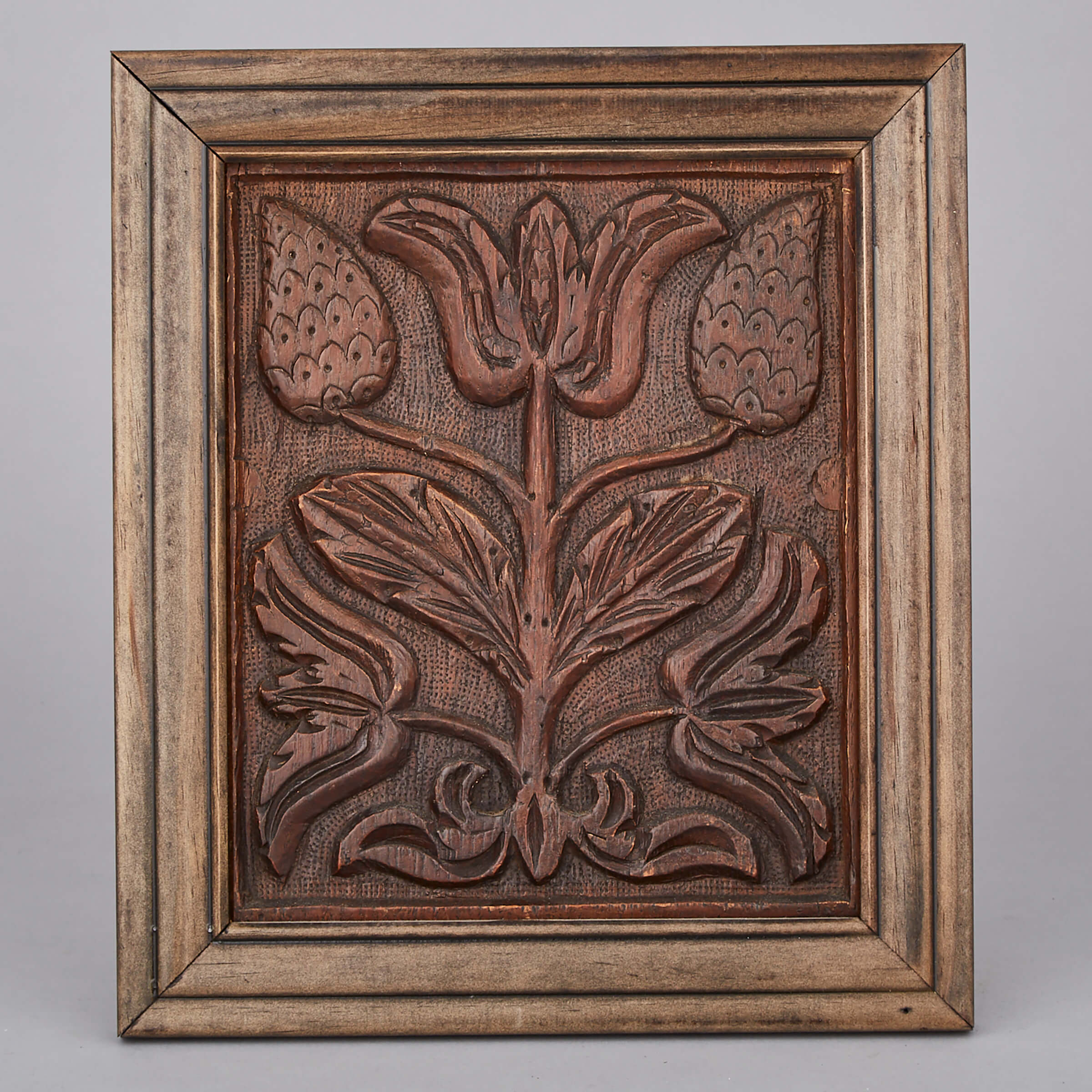 English Relief Carved Oak Tulip Panel, early 17th century