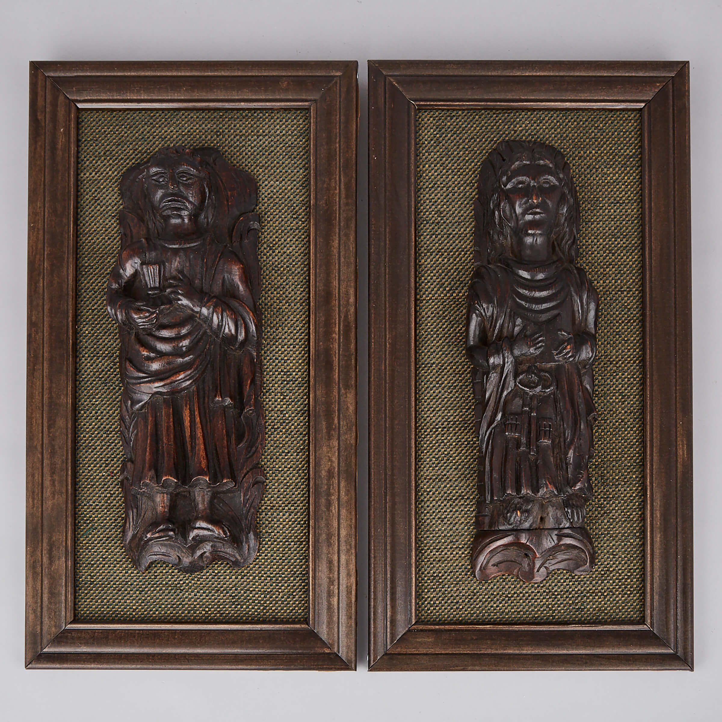 Pair of English Carved Oak Term Figures, 16th century