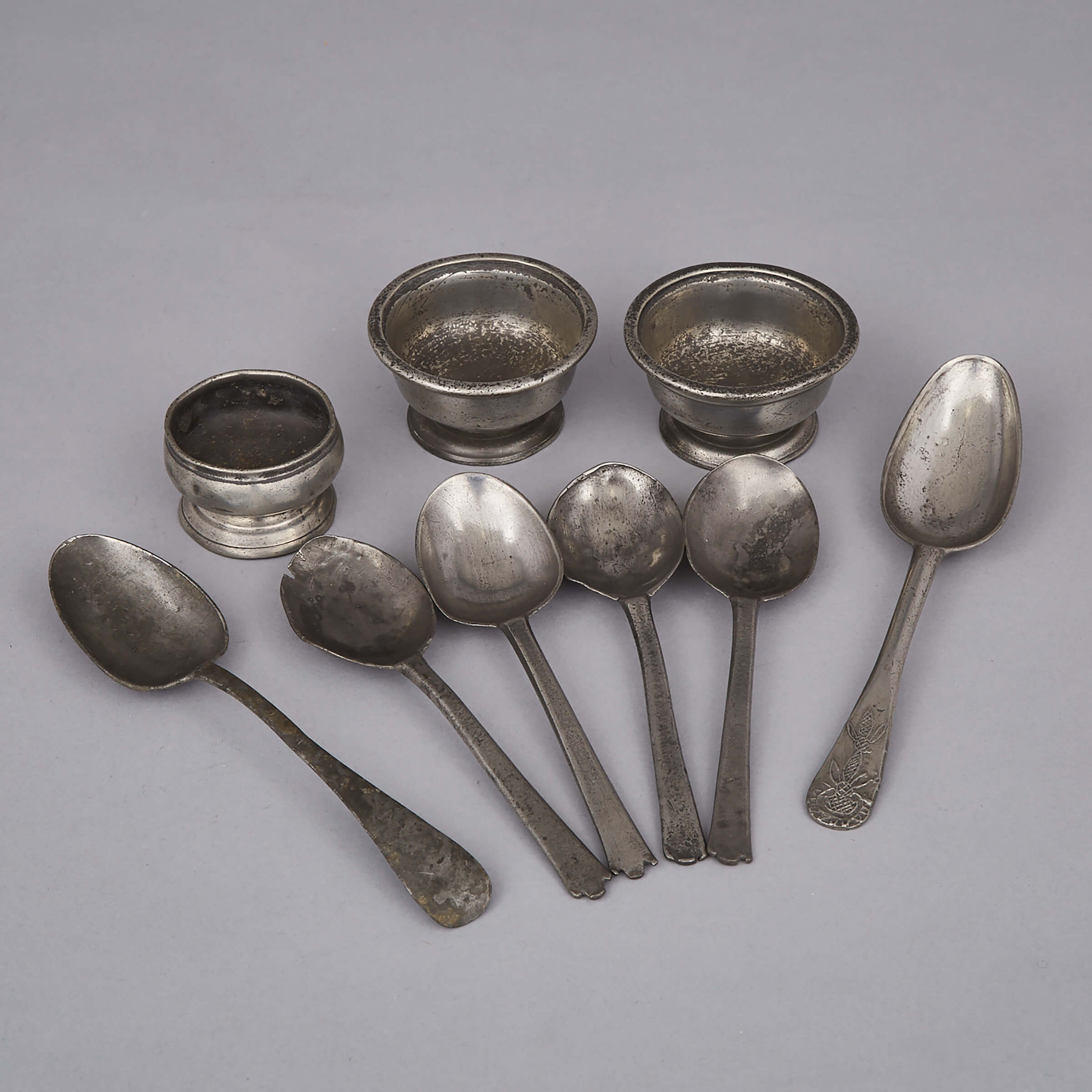 Colection of  Pewter Spoons and Open Salts, 18th/19th century