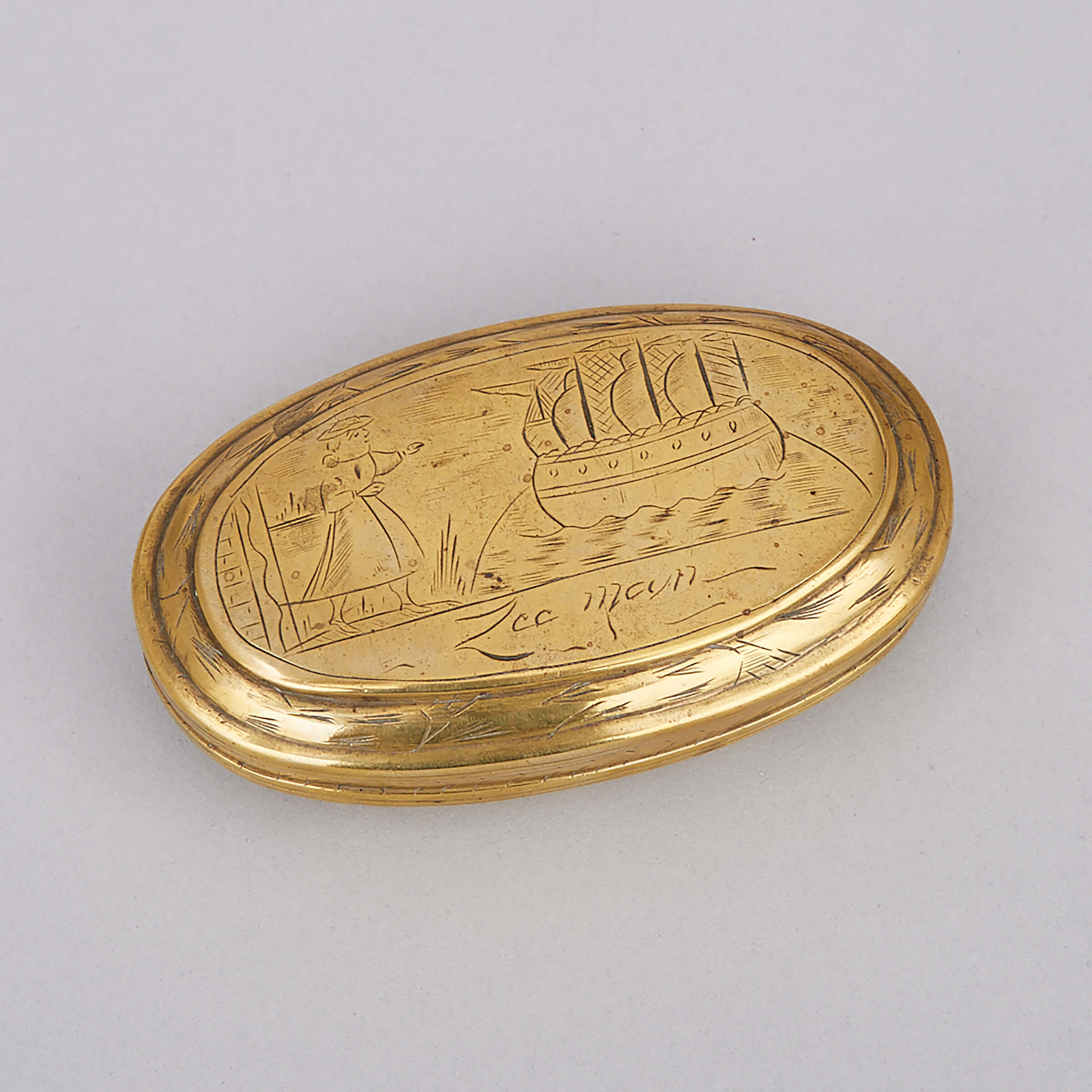 Dutch Brass Oval Tobacco Box, 18th century