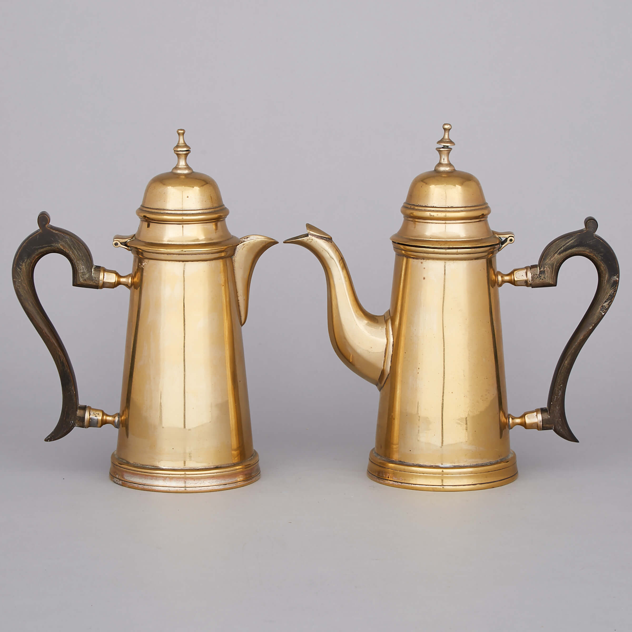 English Brass Coffee and Hot Water Pot, early 19th century