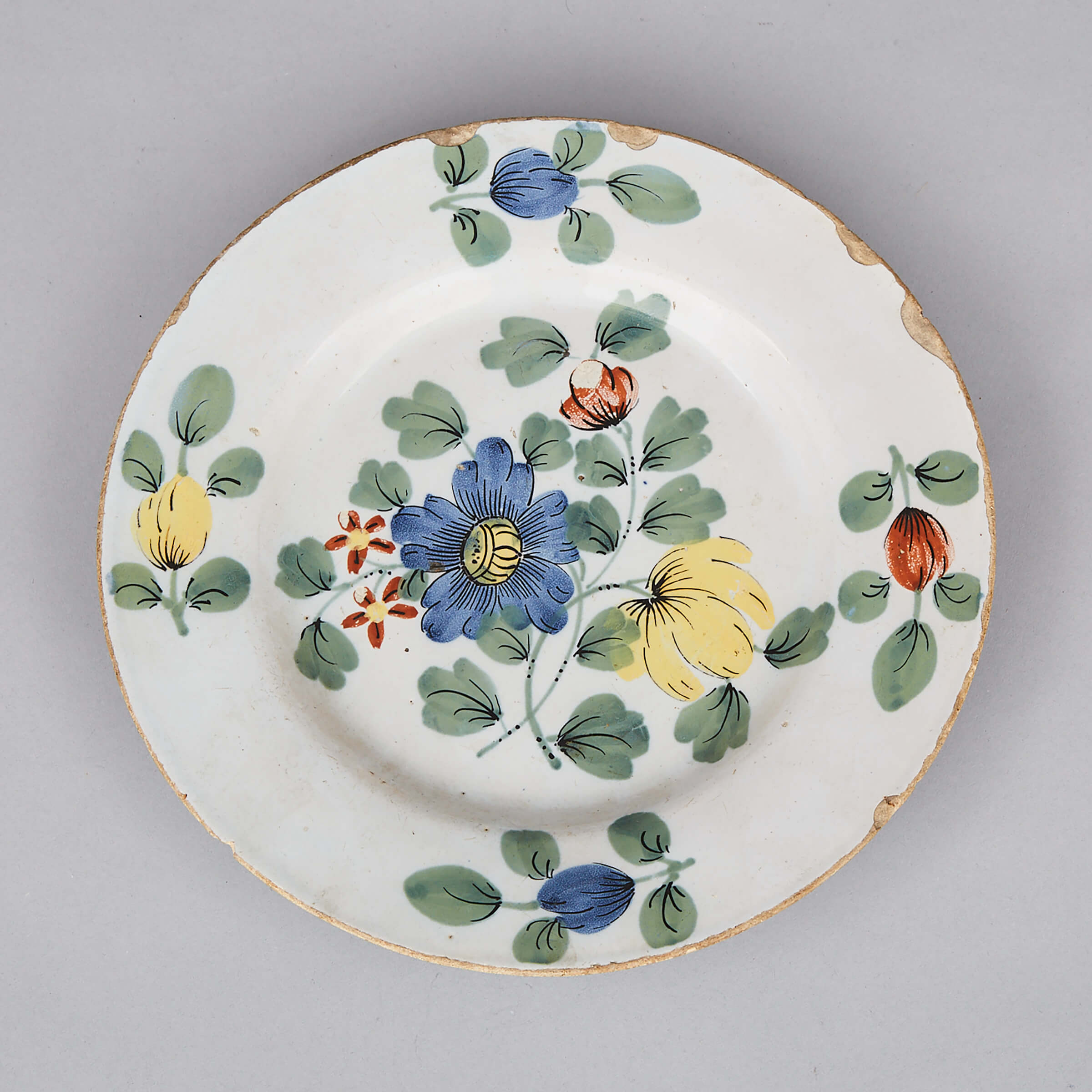 Liverpool Delft Polychrome Floral Plate, c.1750