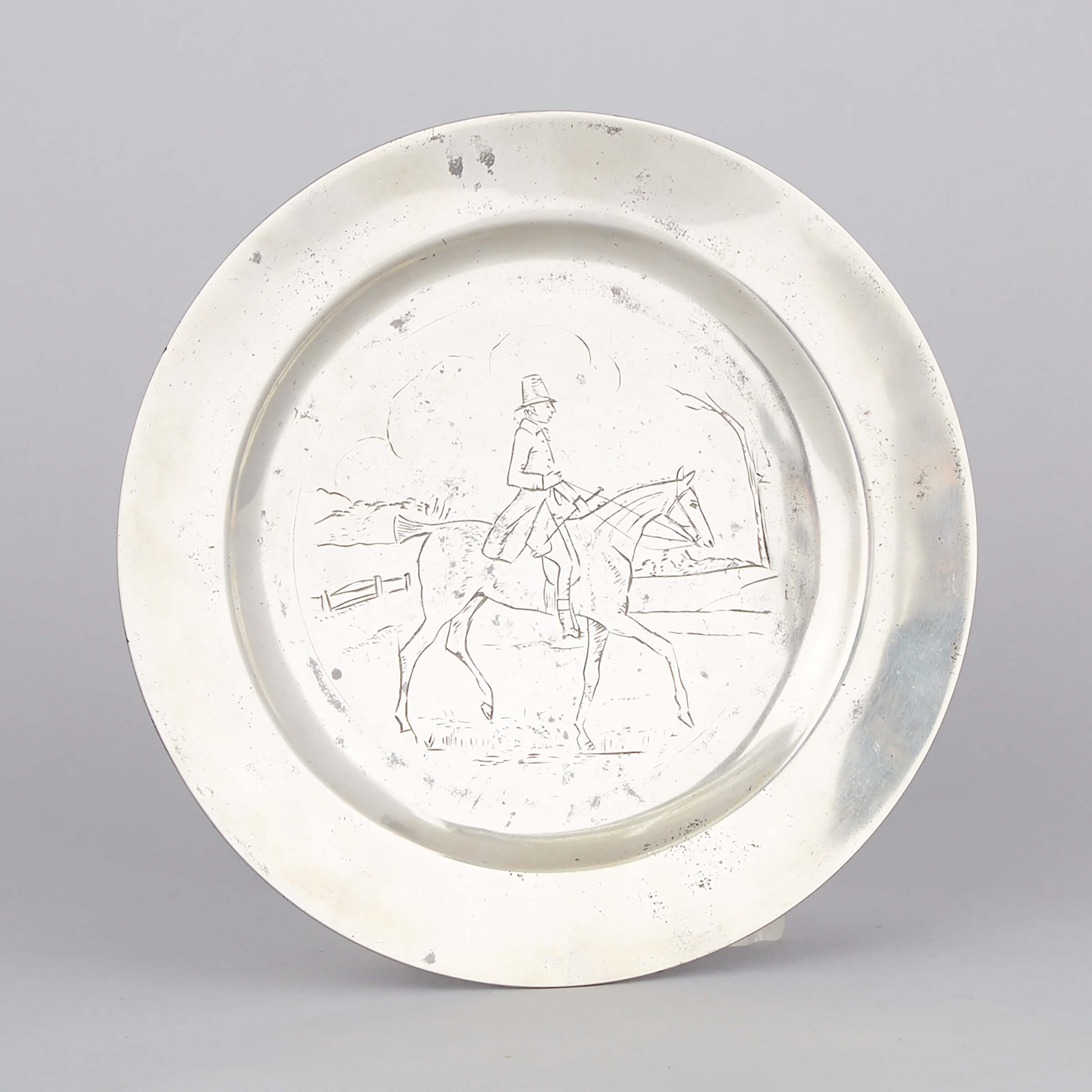 English Pewter Engraved Plate, William Cook, Bristol, c.1800