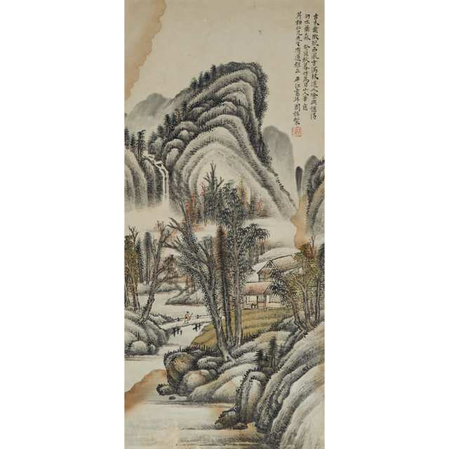 A Group of Three Chinese Landscape Paintings, 19th century